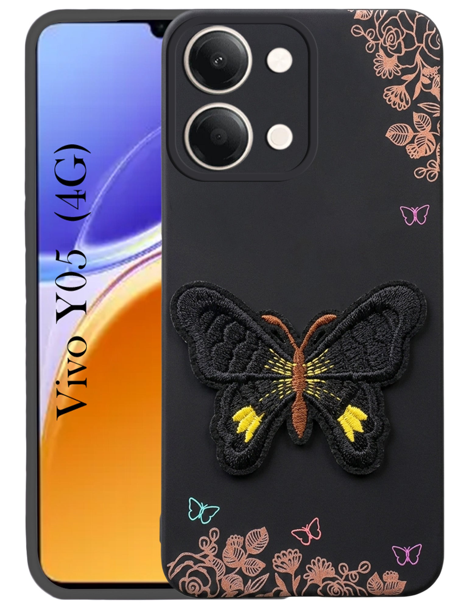 For Vivo Y05 4G Back Cover Case (Soft Butterfly Embroidery | Women Teen Girls | Camera Protection| Matte Silicone)