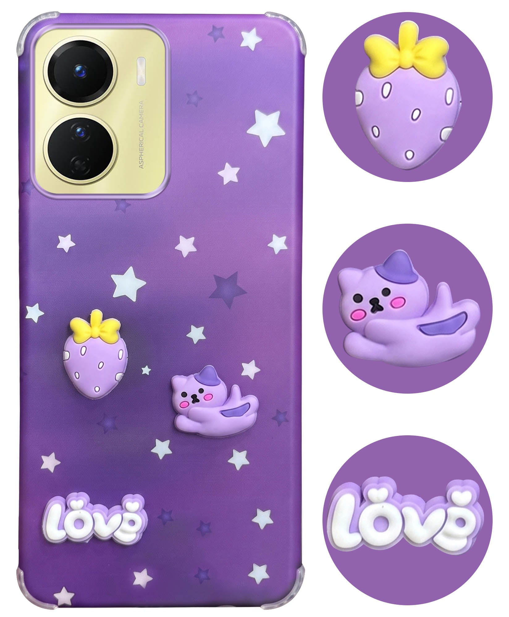 For Vivo Y16 Back Cover Case (3D Cute Cartoons | Hard Back Side Soft | Matte Premium Finish | HD Printing)
