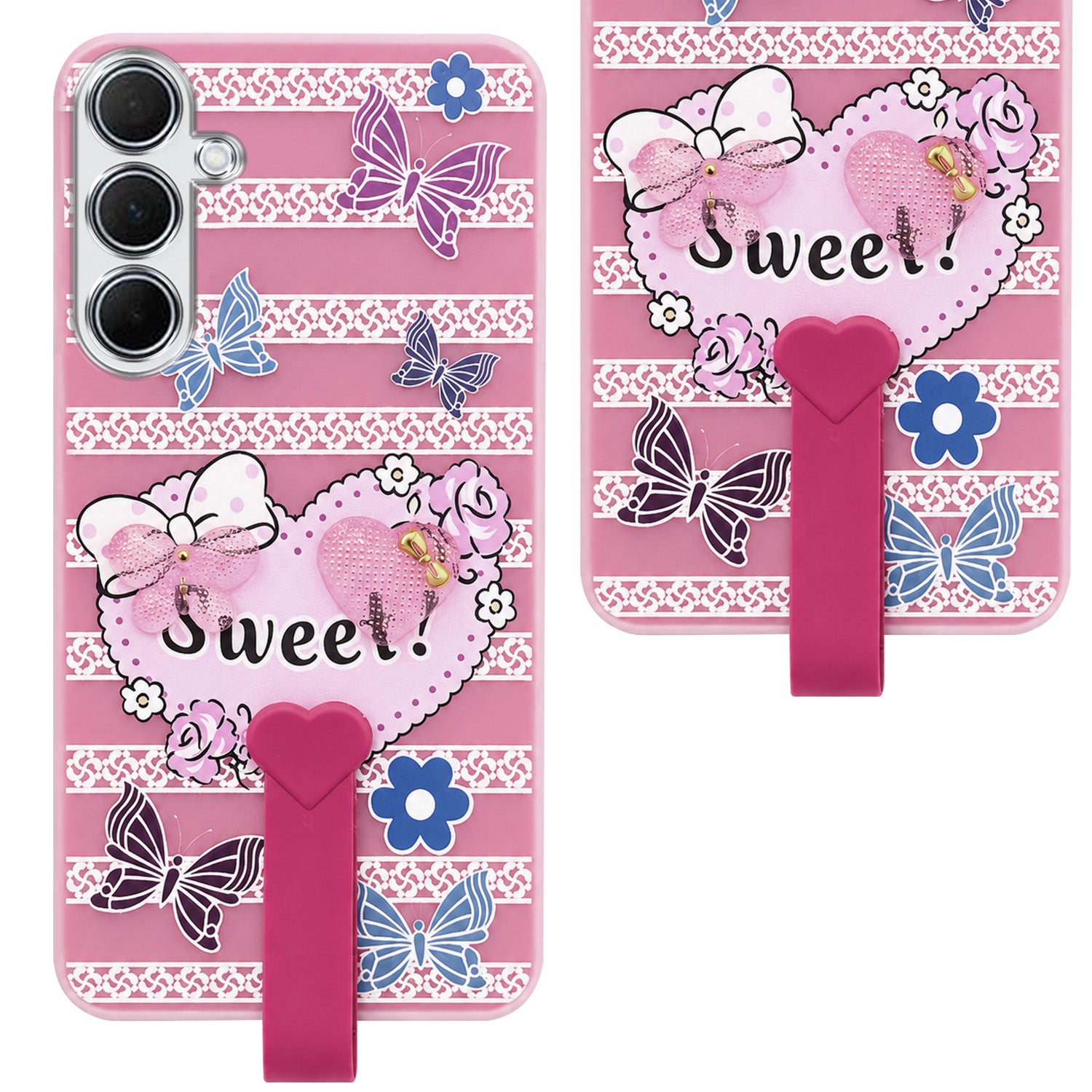 For Samsung Galaxy A35 5G Back Cover Case (3D Cute Heart Strap Holder | Camera Protection | Designer Girls Print)
