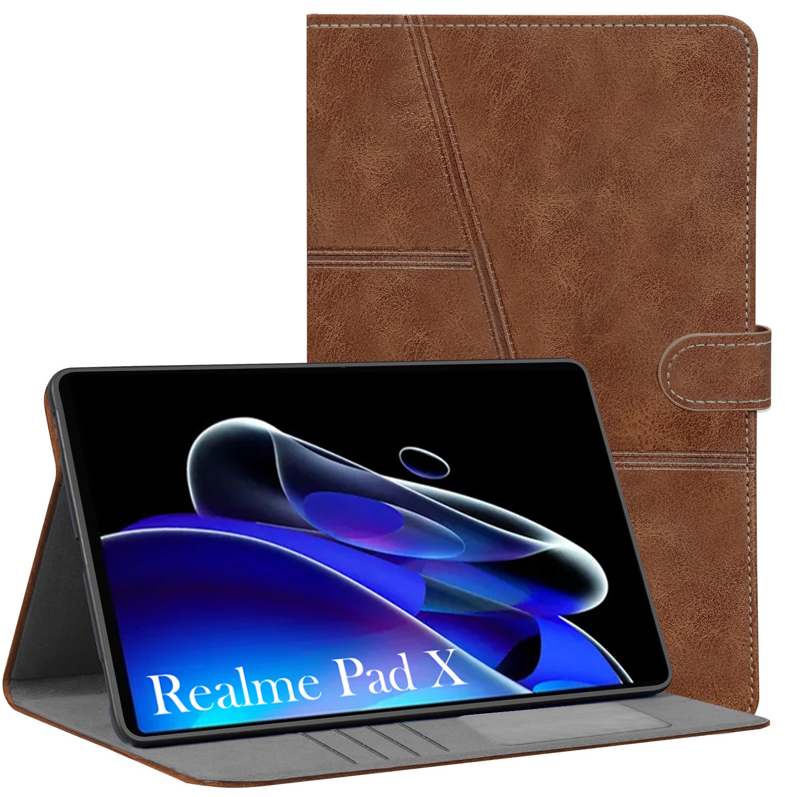 For Realme Pad X 10.95 Inch RMP2107/P2108 Flip Cover Folio Case (PU Leather | Multi-Angle Smart Stand | Card Storage Slots | Silicone Back Pouch)