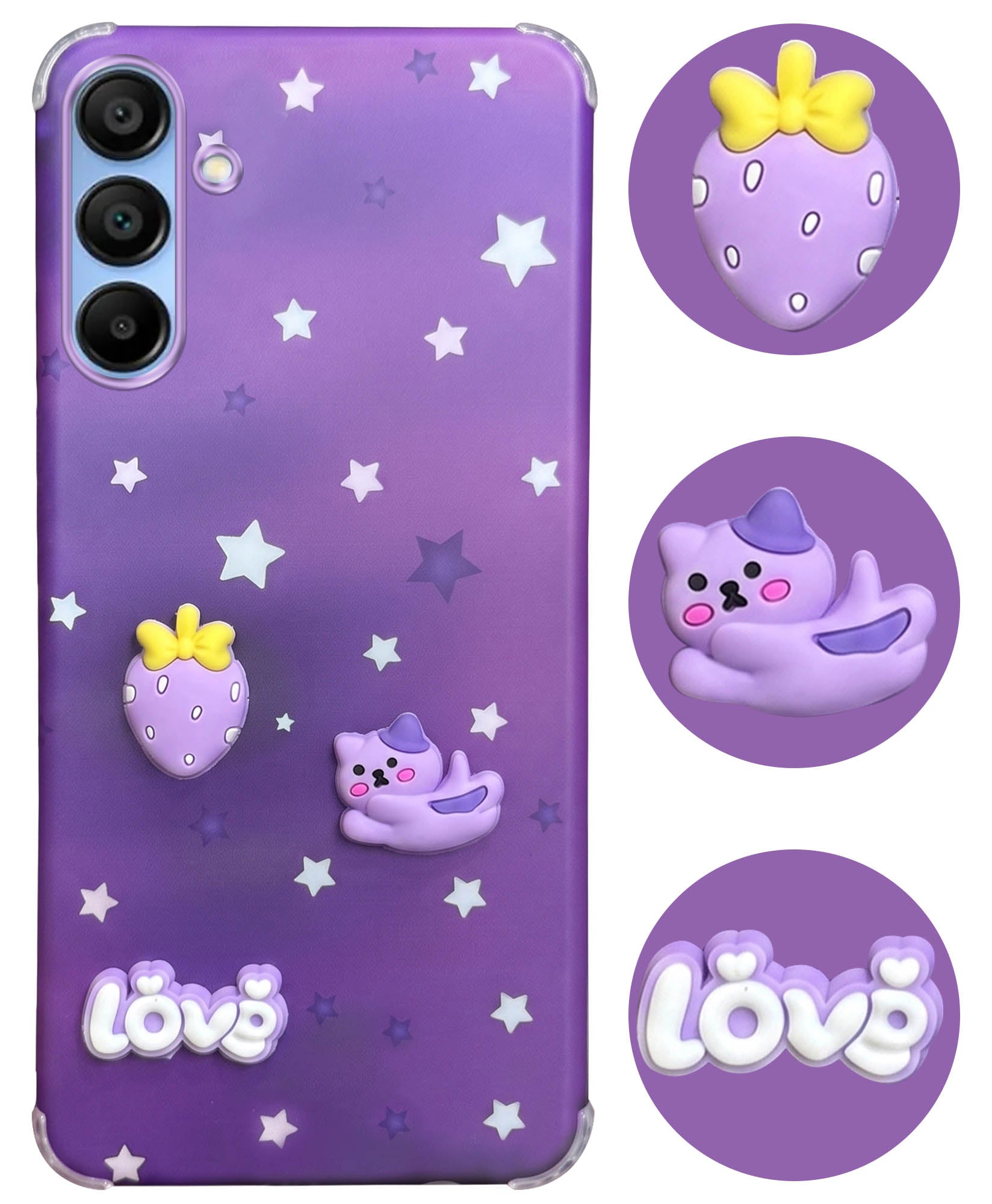 For Samsung Galaxy A15 5G Back Cover Case (3D Cute Cartoons | Hard Back Side Soft | Matte Premium Finish | HD Printing)