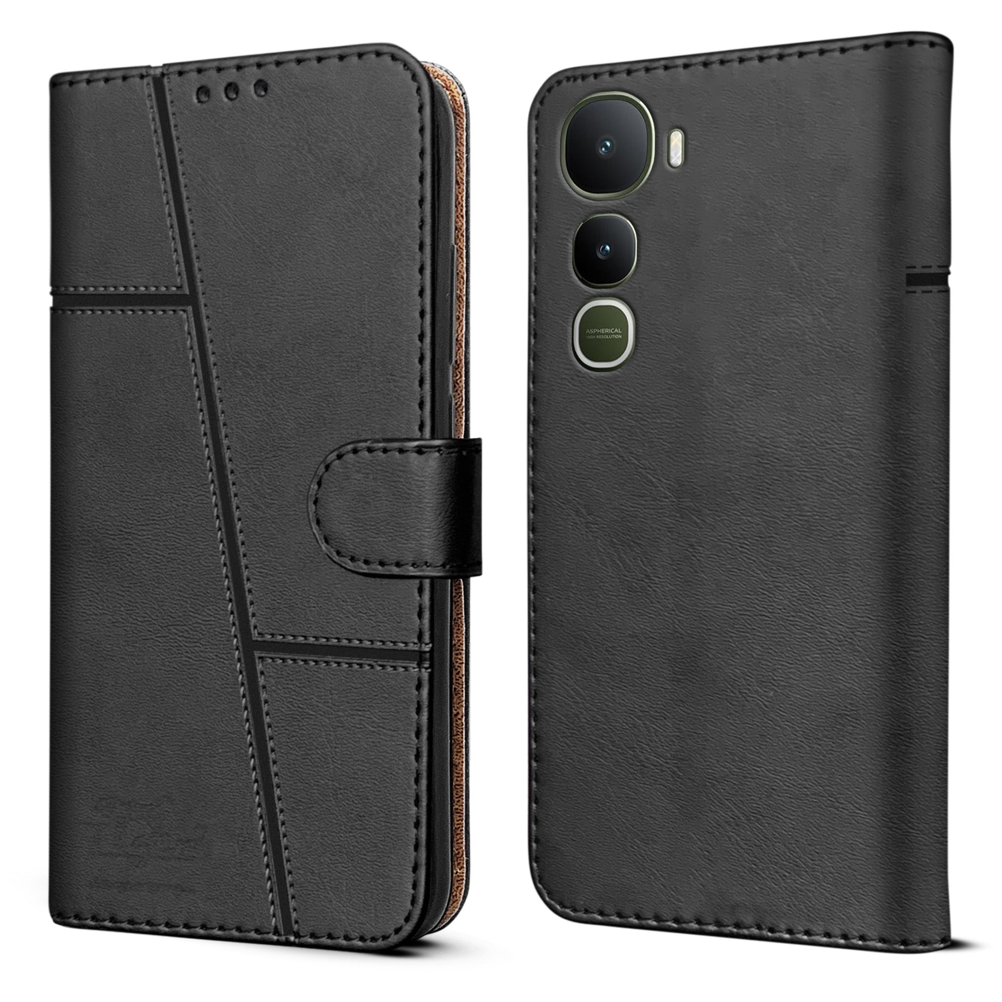 For Vivo Y400 Flip Case Cover ( Stitched Leather with Magnetic Closure)