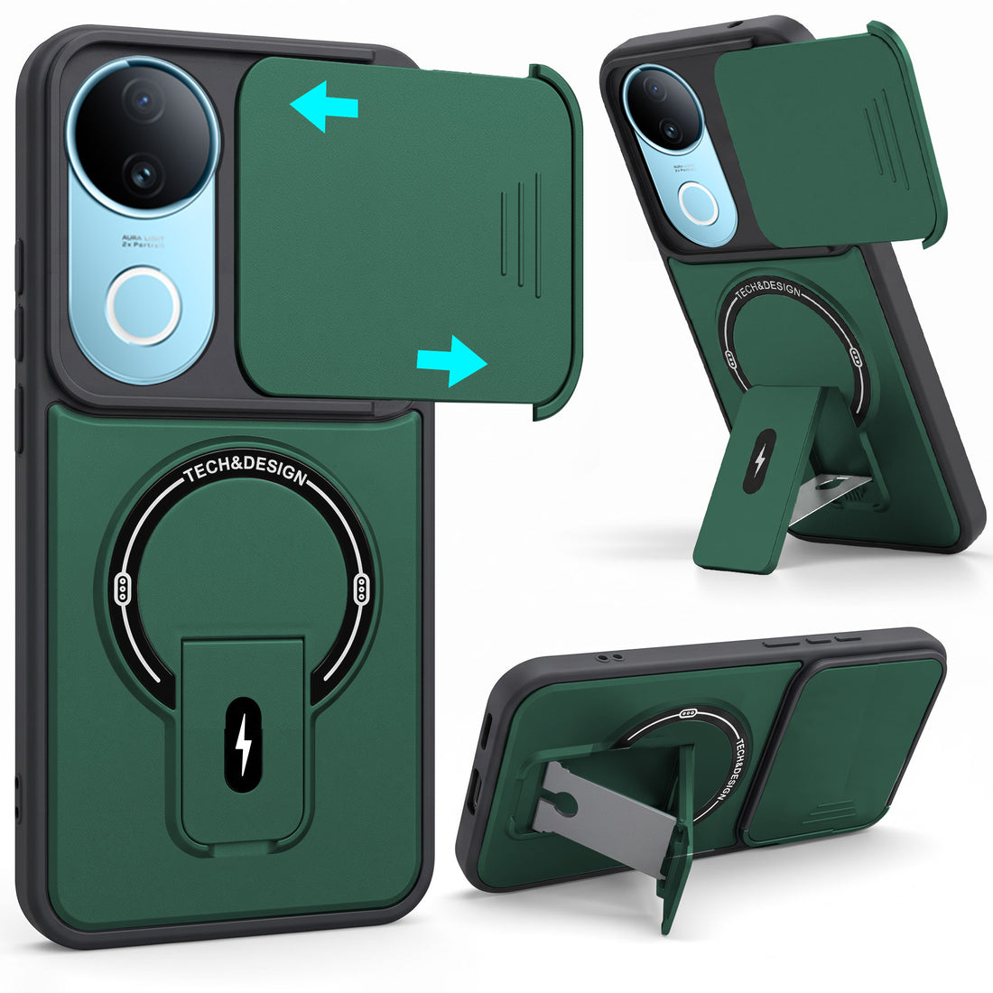 For Vivo iQOO Z10R Back Case Cover Metallic (Hybrid Armor Kickstand | Sliding Shutter Camera Protection | MagSafe Compatible)