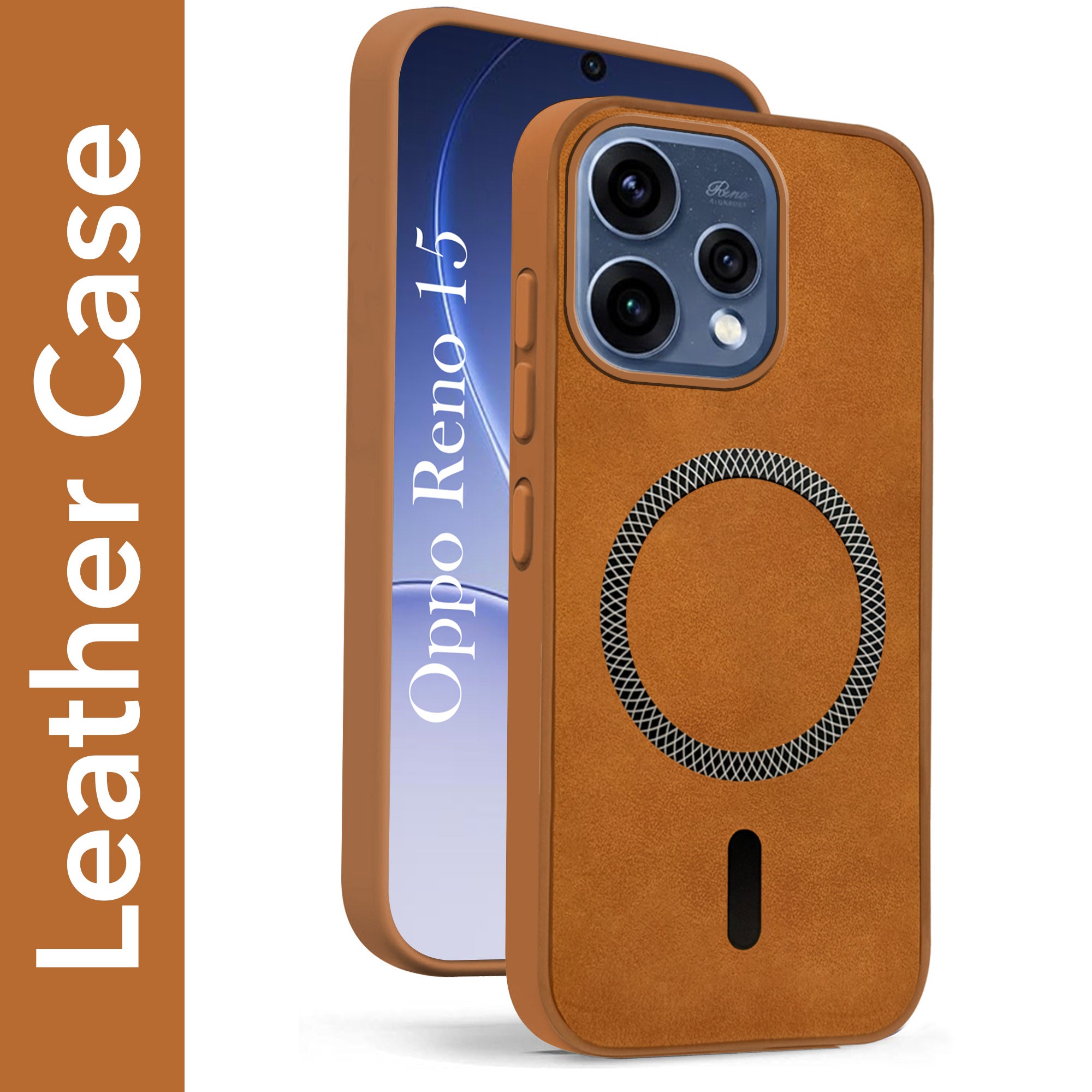 For Oppo Reno15 5G | Oppo Reno 15 5G Back Cover Case Leather Finish (MagSafe Compatible Wireless Charging | Soft Touch | Camera Bump Protection)