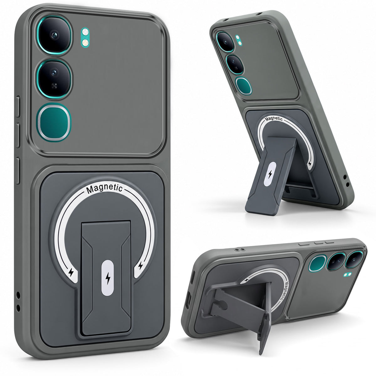 For Vivo Y300 Back Case Cover Metallic (Hybrid Armor Kickstand | MagSafe Compatible | Camera Protection Shockproof)