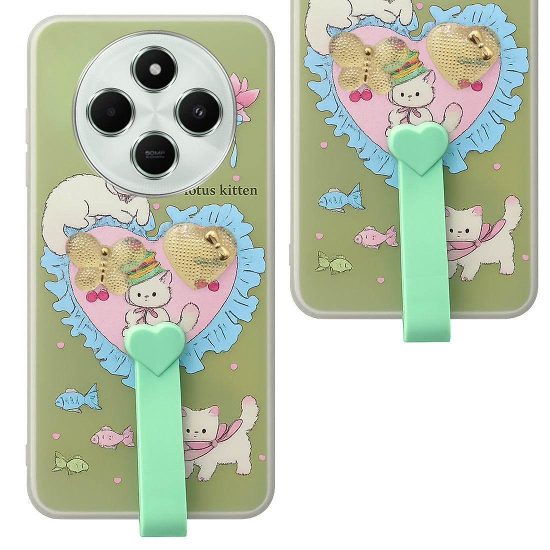 For Poco C75 | Poco M7 Back Cover Case (3D Cute Heart Strap Holder | Camera Protection | Designer Girls Print)