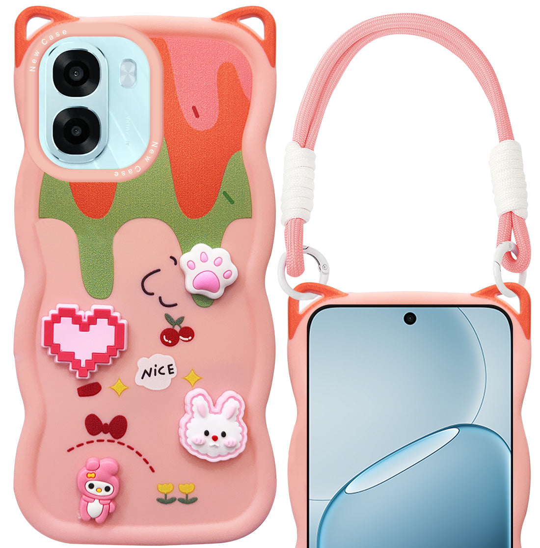 For Oppo A6X | Oppo A6S Back Case Cover Strap (3D Embossed Figures | Strap Holder | 360* Soft Cushion with Camera Bump)