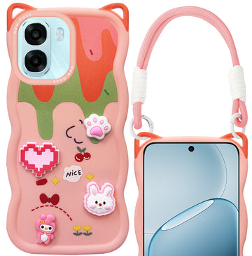 For Oppo A6X | Oppo A6S Back Case Cover Strap (3D Embossed Figures | Strap Holder | 360* Soft Cushion with Camera Bump)