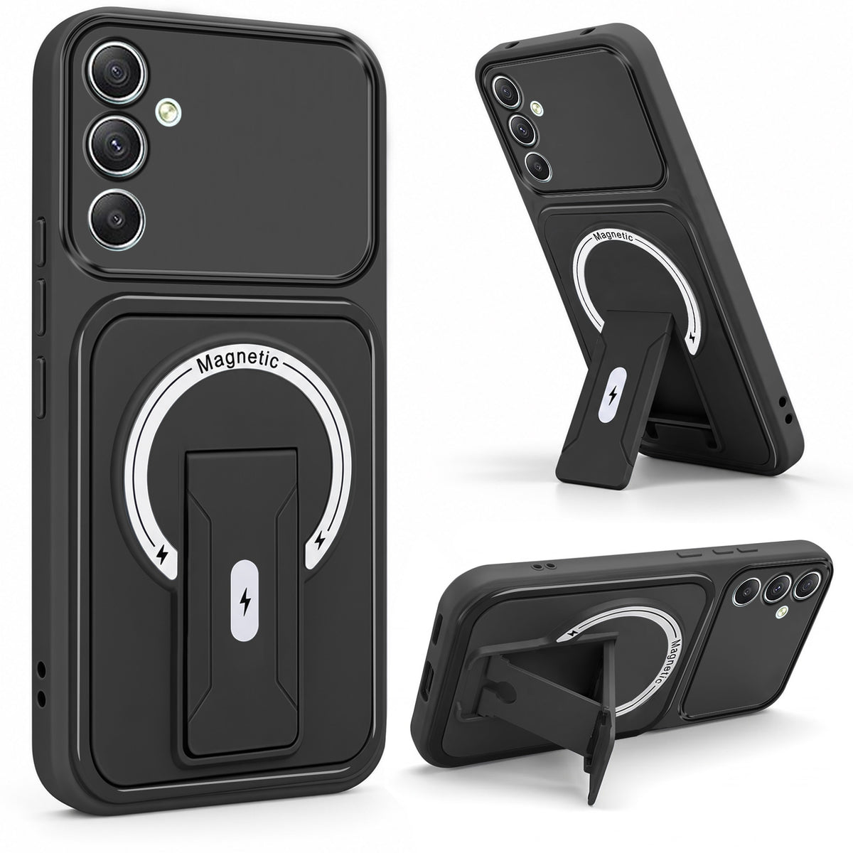 For Samsung Galaxy A34 5G Back Case Cover Metallic (Hybrid Armor Kickstand | MagSafe Compatible | Camera Protection Shockproof)