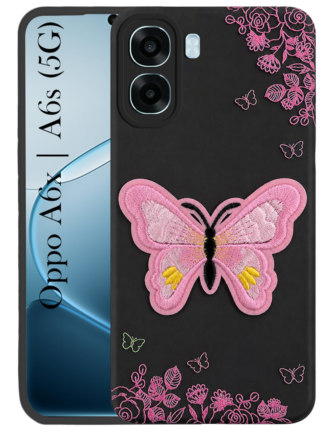 For Oppo A6X | Oppo A6S Back Cover Case (Soft Butterfly Embroidery | Women Teen Girls | Camera Protection| Matte Silicone)