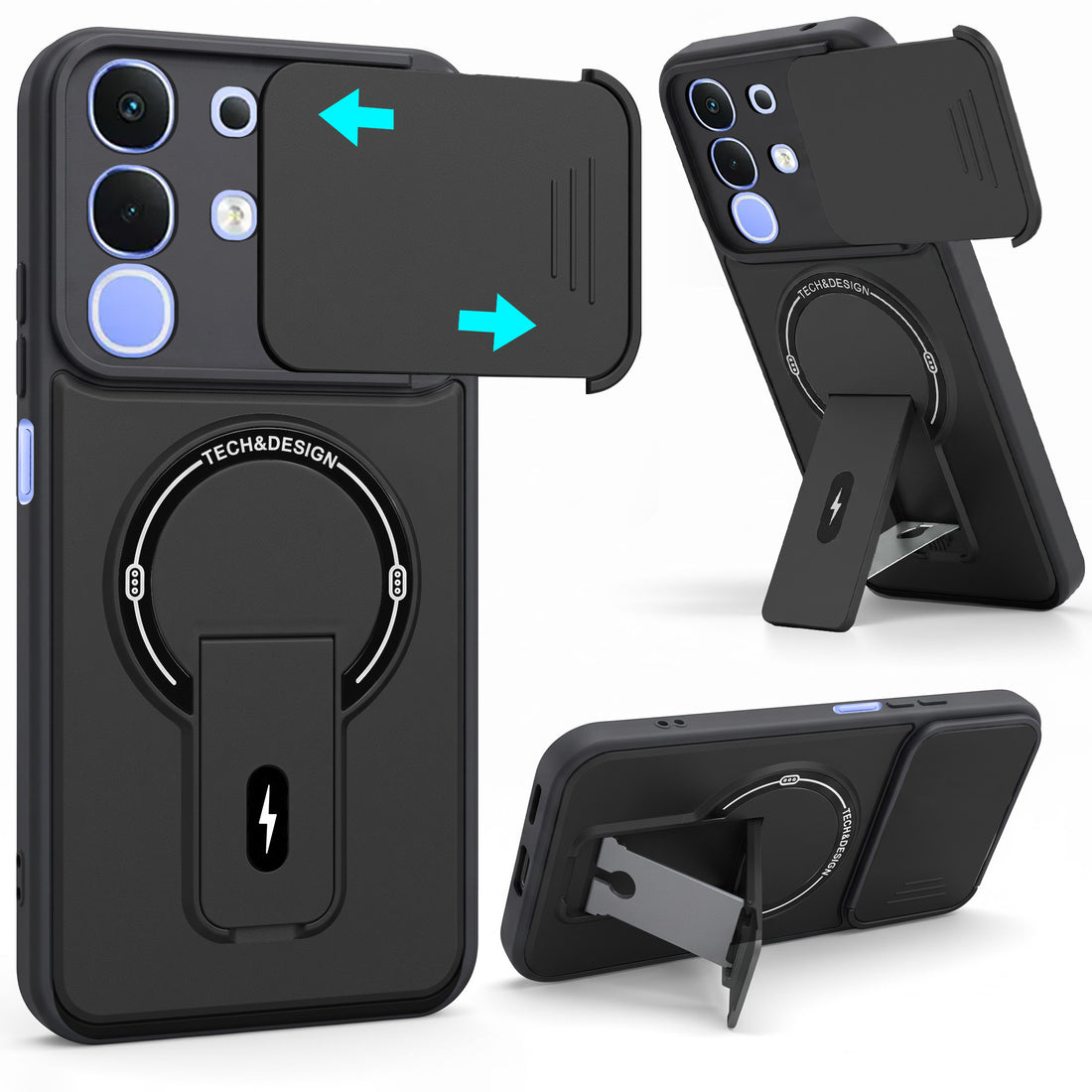 For Vivo iQOO Z10x Back Case Cover Metallic (Hybrid Armor Kickstand | Sliding Shutter Camera Protection | MagSafe Compatible)