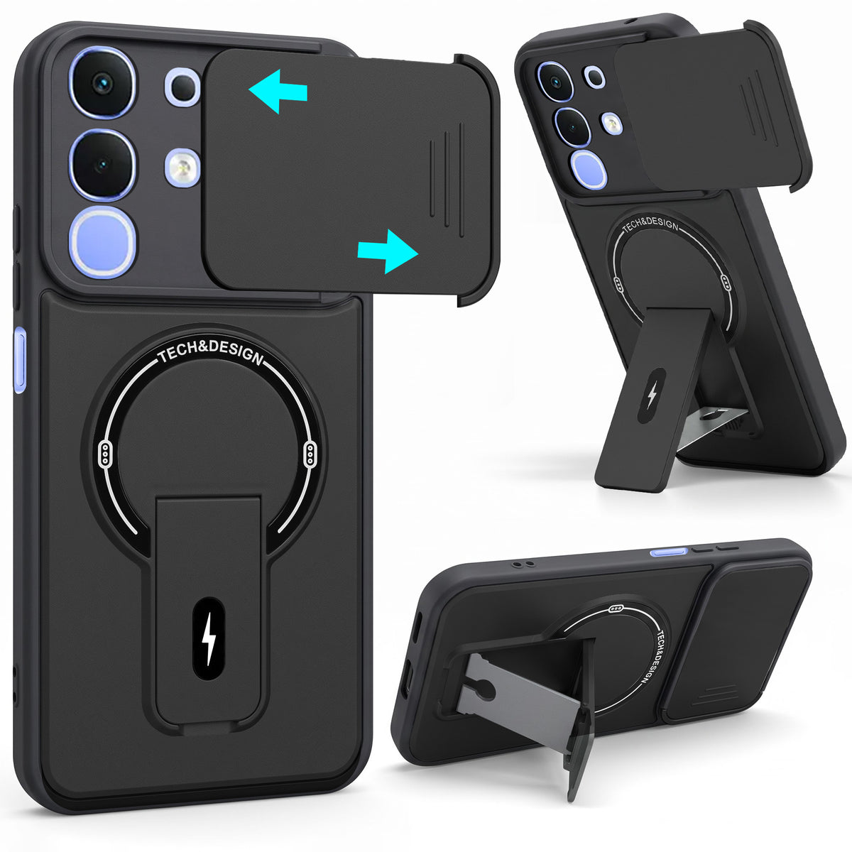 For Vivo iQOO Z10x Back Case Cover Metallic (Hybrid Armor Kickstand | Sliding Shutter Camera Protection | MagSafe Compatible)
