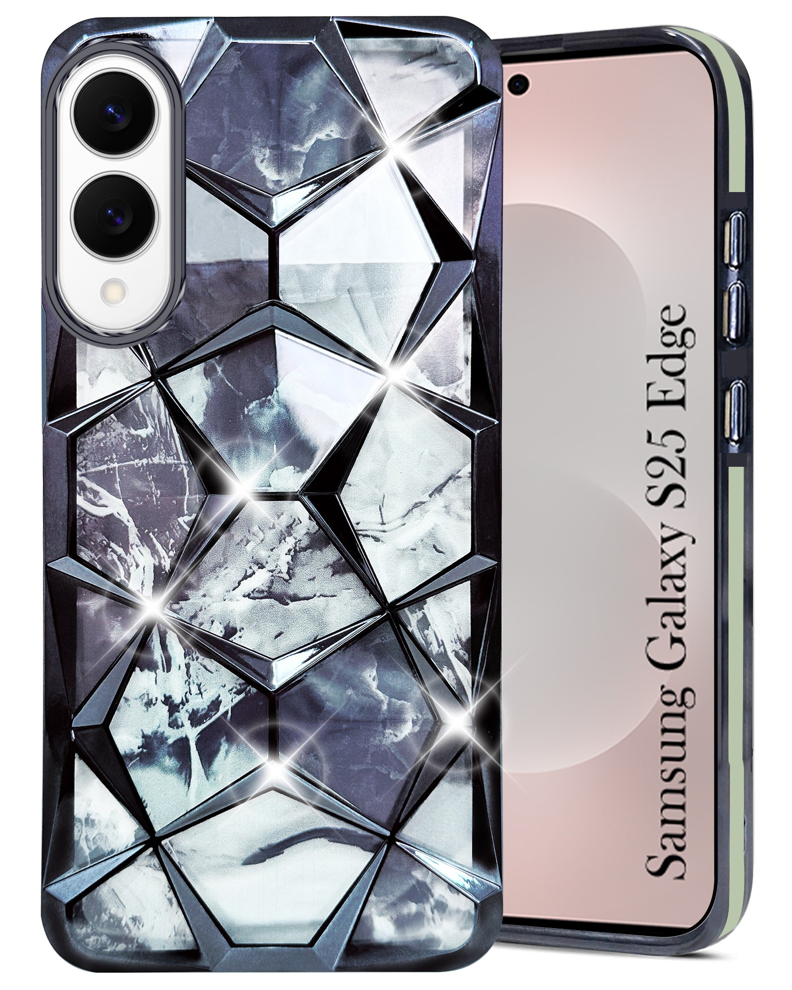 For Samsung Galaxy S25 Edge Back Cover Case  ( Dual Design Glitter Sparkle and Detachable Diamond Print Case | Soft and Flexible)