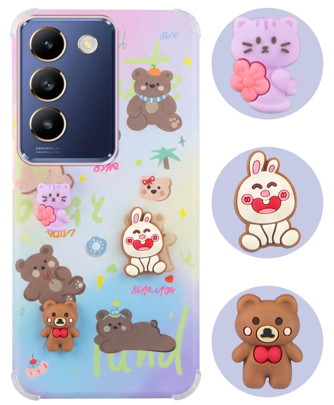 For Vivo T3 5G Back Cover Case (3D Cute Cartoons | Hard Back Side Soft | Matte Premium Finish | HD Printing)