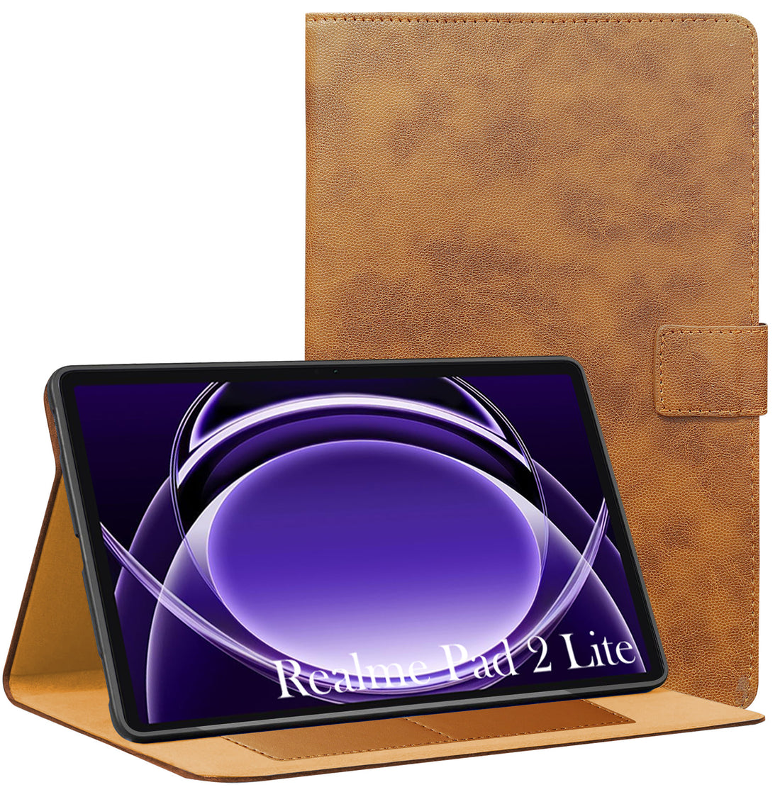 For Realme Pad 2 Lite 10.95 Inch RMP2402 Flip Cover Folio Cover (PU Leather | Multi-Angle Smart Stand | Card Storage Slots | Silicone Back Pouch)