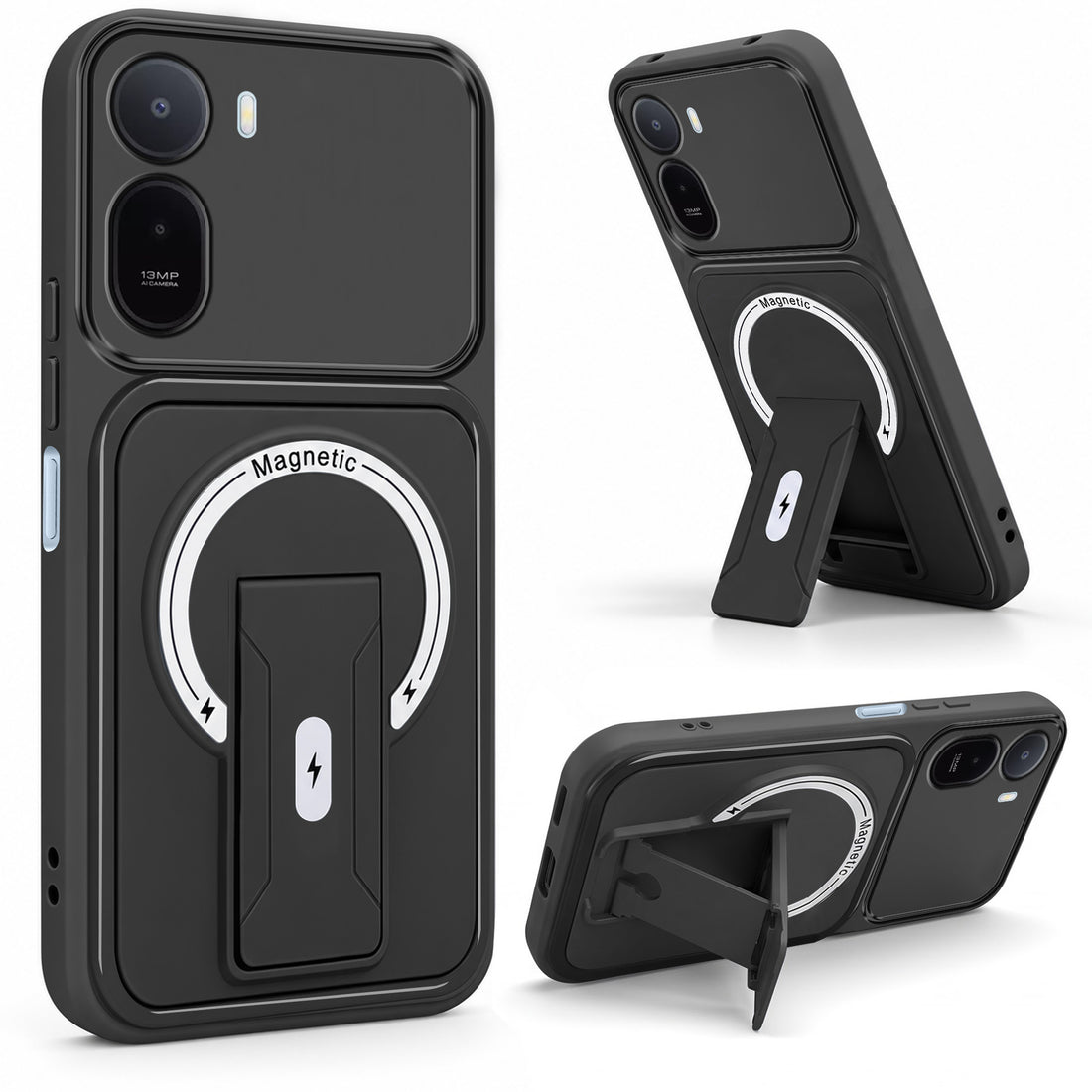 For Redmi A7 Pro 4G|5G Back Case Cover Metallic (Hybrid Armor Kickstand | MagSafe Compatible | Camera Protection Shockproof)