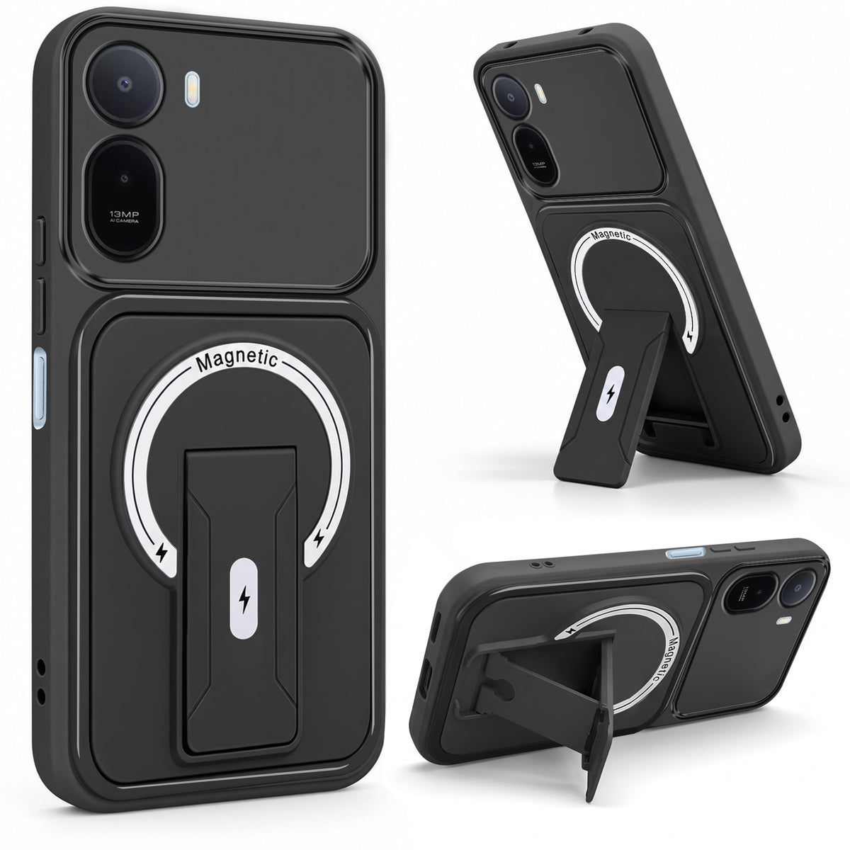 For Redmi A7 Pro 4G|5G Back Case Cover Metallic (Hybrid Armor Kickstand | MagSafe Compatible | Camera Protection Shockproof)
