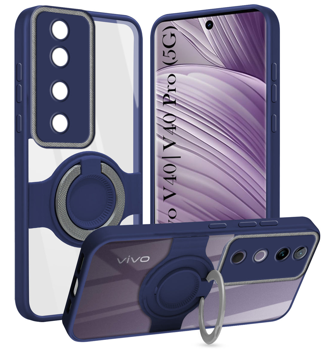 For Vivo V40 | Vivo V40 Pro 5G Back Cover Case with stand (Built-in Ring Holder Kickstand | Lifetime Anti Yellow | Camera Protection)