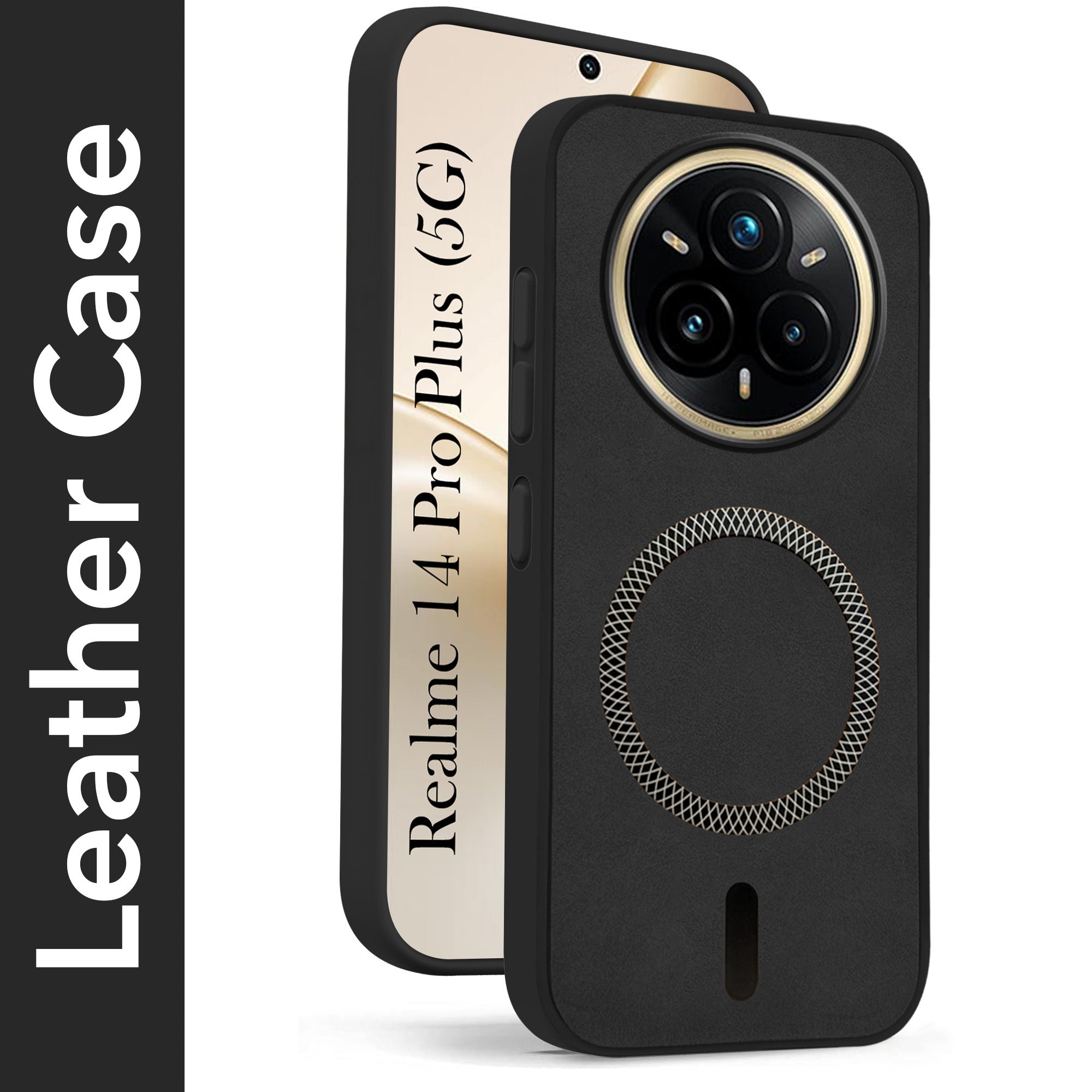 For Realme 14 Pro Plus 5G Back Cover Case Leather Finish (MagSafe Compatible Wireless Charging | Soft Touch | Camera Bump Protection)