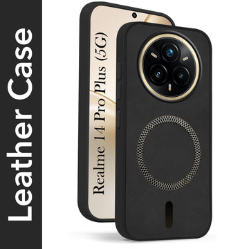 For Realme 14 Pro Plus 5G Back Cover Case Leather Finish (MagSafe Compatible Wireless Charging | Soft Touch | Camera Bump Protection)