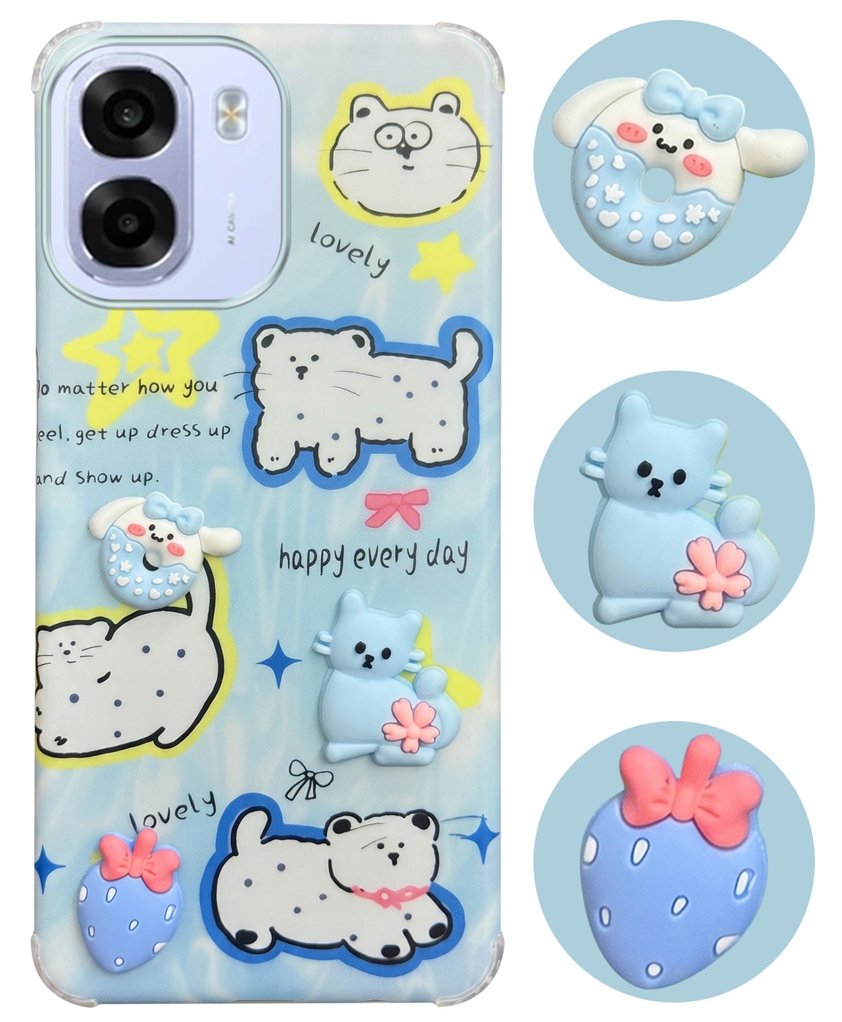 For Oppo K14x 5G Back Cover Case (3D Cute Cartoons | Hard Back Side Soft | Matte Premium Finish | HD Printing)