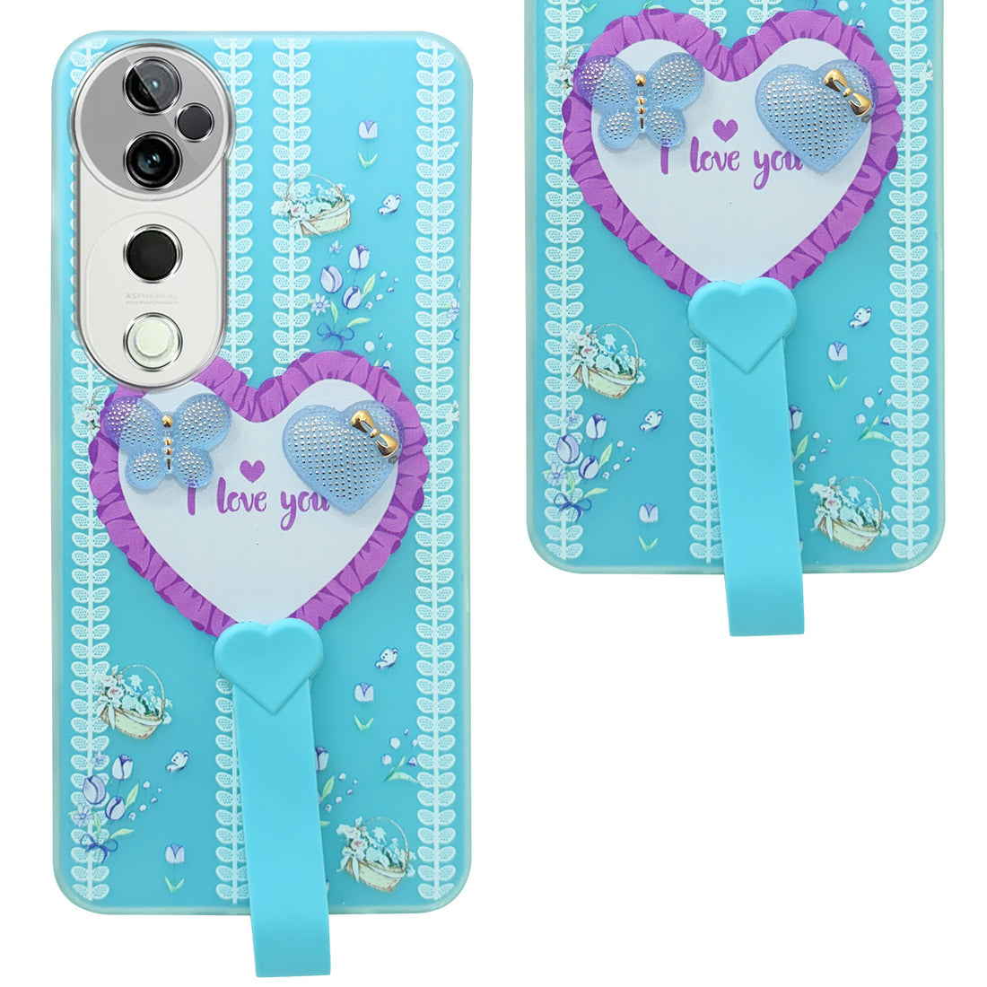 For Vivo T3 Ultra Back Cover Case (3D Cute Heart Strap Holder | Camera Protection | Designer Girls Print)