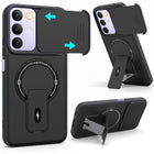 For Realme C85 5G | Realme Narzo 90x Back Case Cover Metallic (Hybrid Armor Kickstand | Sliding Shutter Camera Protection | MagSafe Compatible)