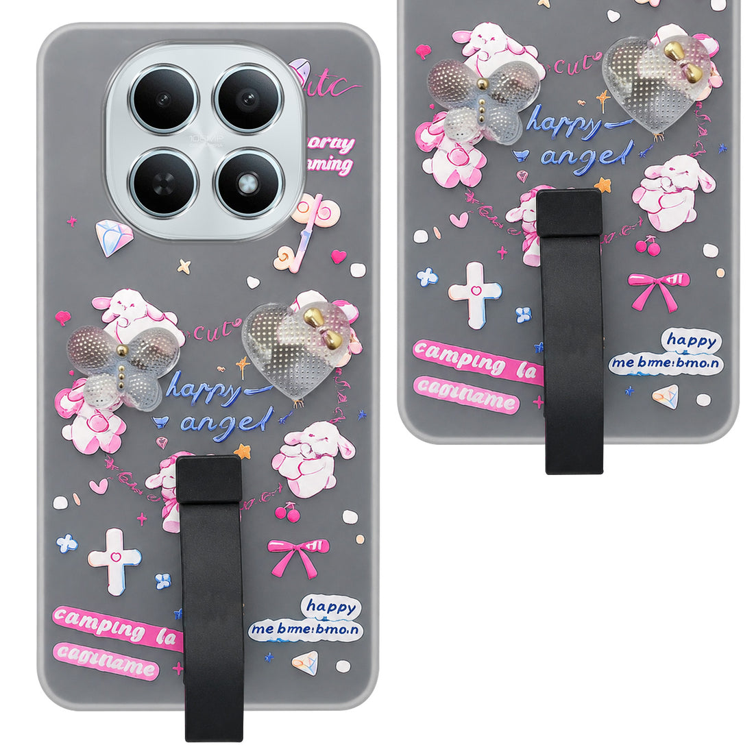 For Poco M8 5G Back Cover Case (3D Cute Heart Strap Holder | Camera Protection | Designer Girls Print)