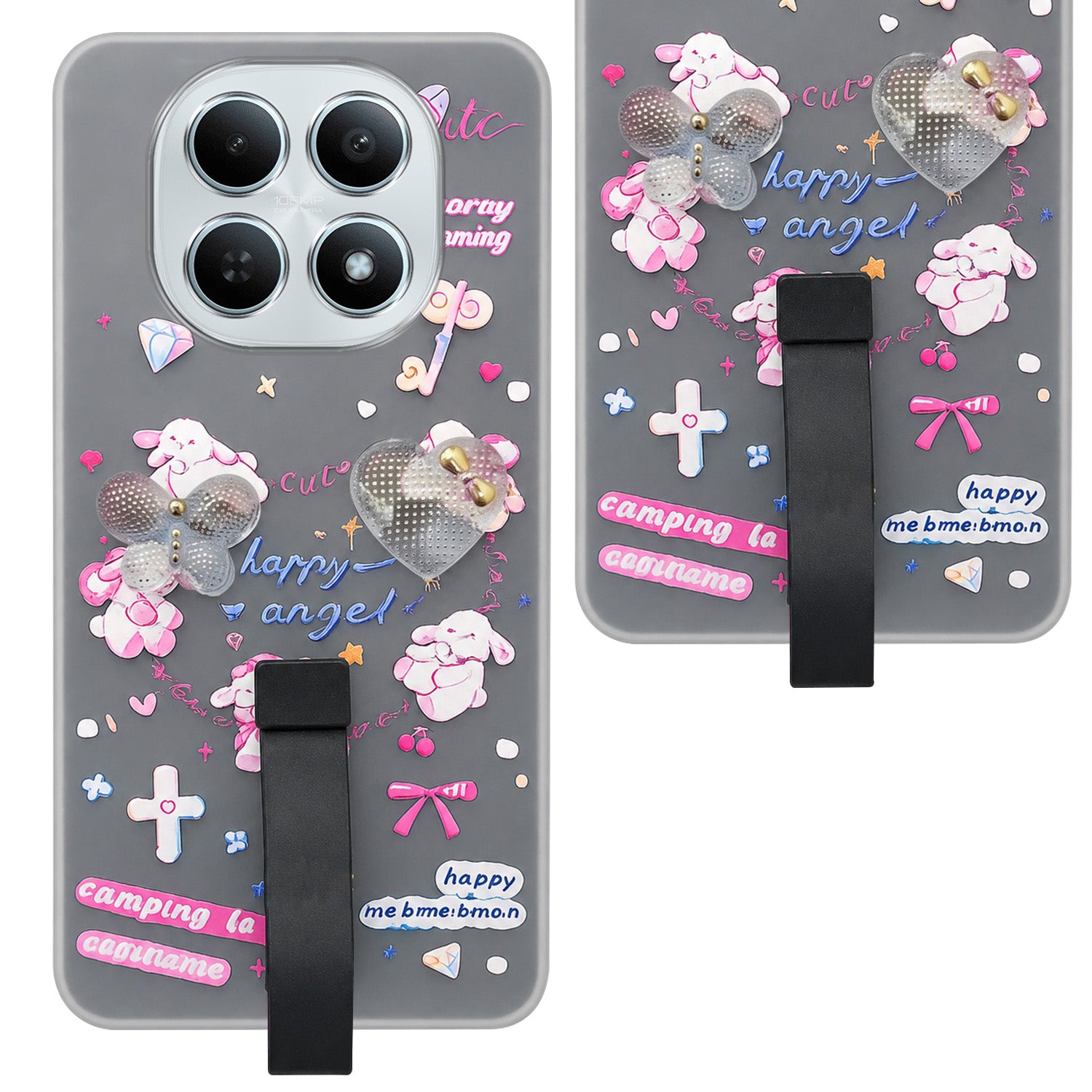 For Poco M8 5G Back Cover Case (3D Cute Heart Strap Holder | Camera Protection | Designer Girls Print)