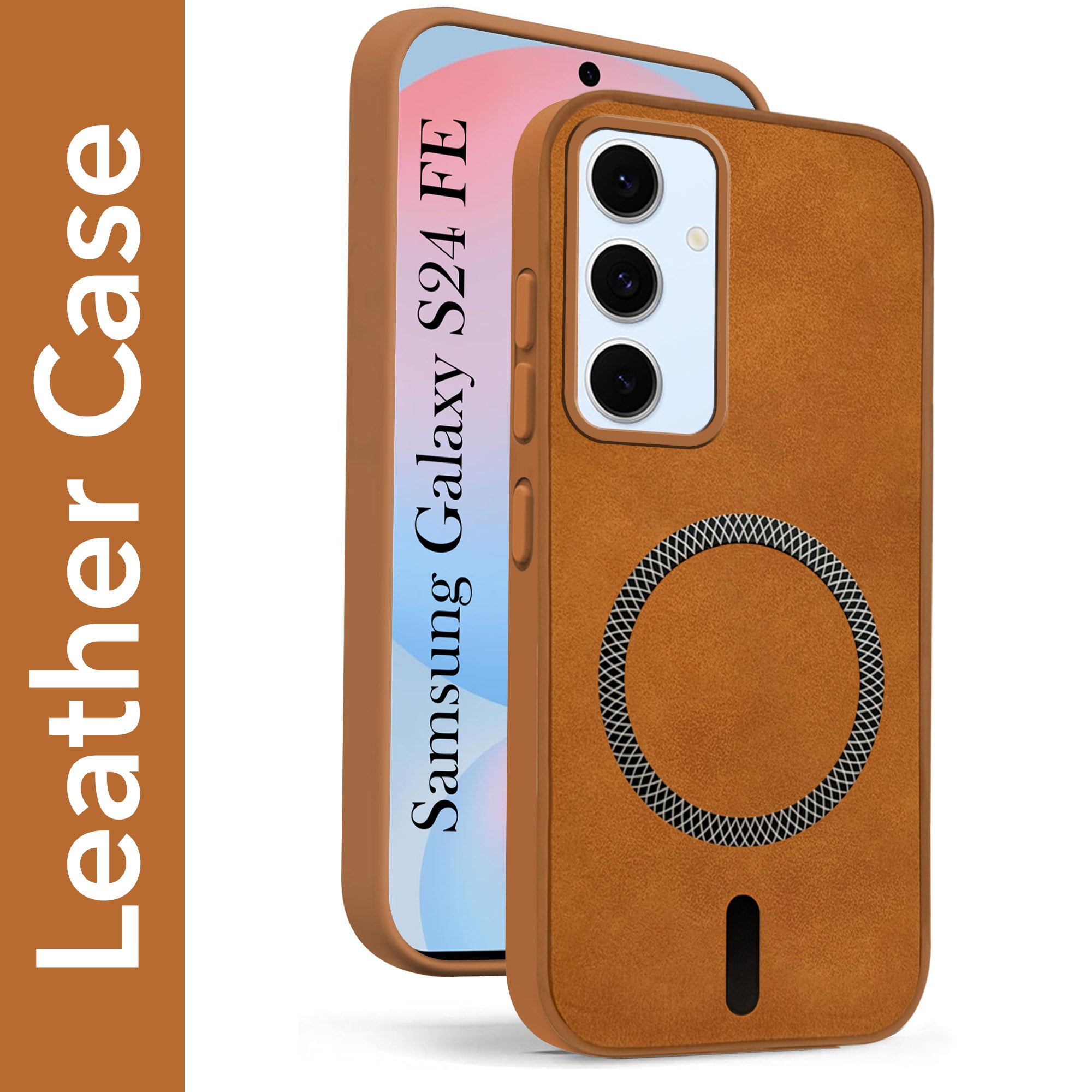 For Samsung Galaxy S24 FE Back Cover Case Leather Finish (MagSafe Compatible Wireless Charging | Soft Touch | Camera Bump Protection)