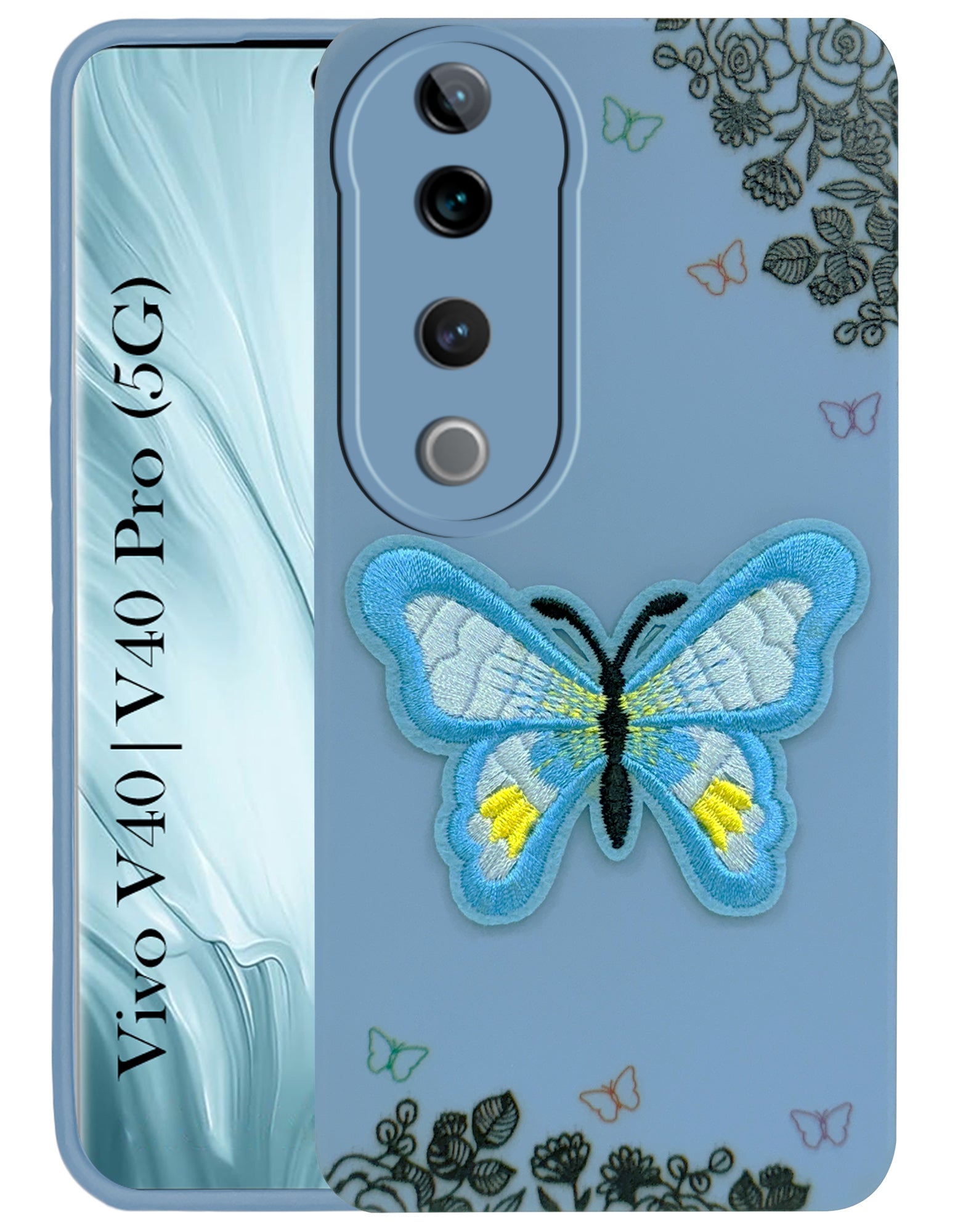 For Vivo V40 | Vivo V40 Pro 5G Back Cover Case (Soft Butterfly Embroidery | Women Teen Girls | Camera Protection| Matte Silicone)