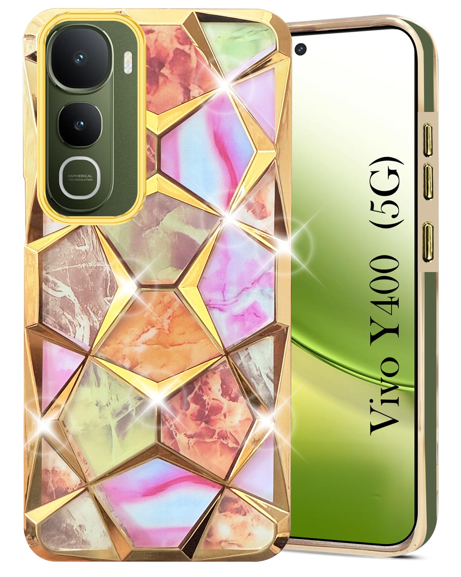For Vivo Y400 Back Cover Case 3D Silicone Compatible (Dual Design Glitter Sparkle and Detachable Diamond Print Case | Soft and Flexible)