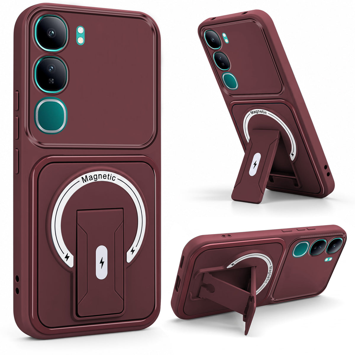 For Vivo Y300 Back Case Cover Metallic (Hybrid Armor Kickstand | MagSafe Compatible | Camera Protection Shockproof)