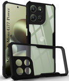 For Motorola Moto G77 Power Back Cover Case Hybrid (Shockproof with Polycarbonate Clear Panel | Professional Black)