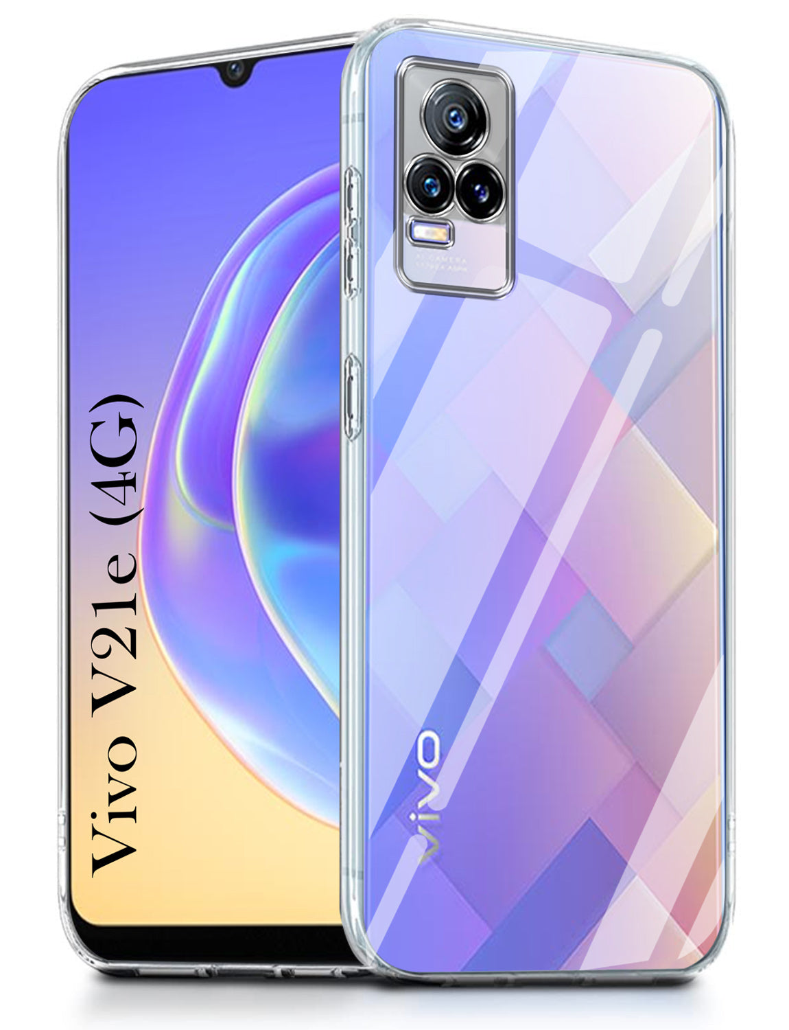 For Vivo V21e 4G Back Cover (Silicone Clear Shockproof Case with Camera Protection and Dust Plugs | Transparent)