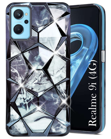 For Realme 9i 4G Back Cover Case (Dual Design Glitter Sparkle and Detachable Diamond Print Case | Soft and Flexible)