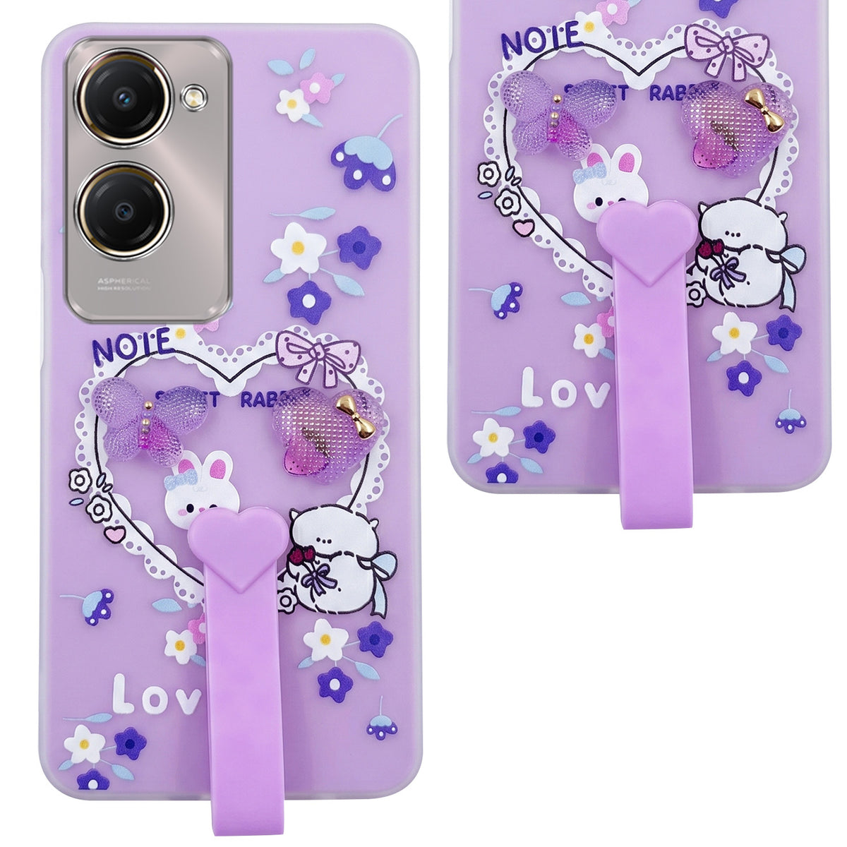 For Vivo Y28s 5G | Vivo T3 Lite 5G Back Cover Case (3D Cute Heart Strap Holder | Camera Protection | Designer Girls Print)