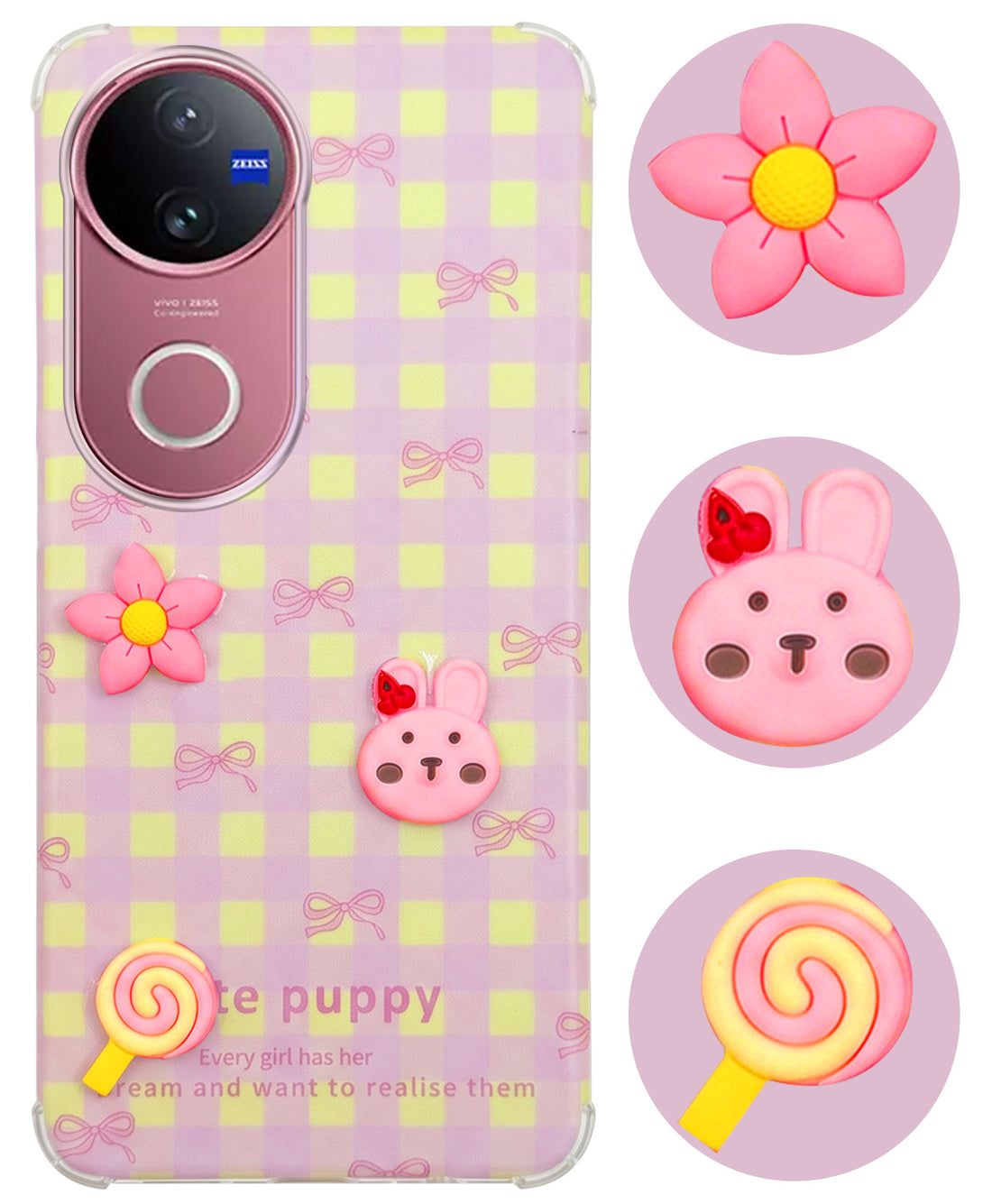 For Vivo V50 | Vivo V50e Back Cover Case (3D Cute Cartoons | Hard Back Side Soft | Matte Premium Finish | HD Printing)