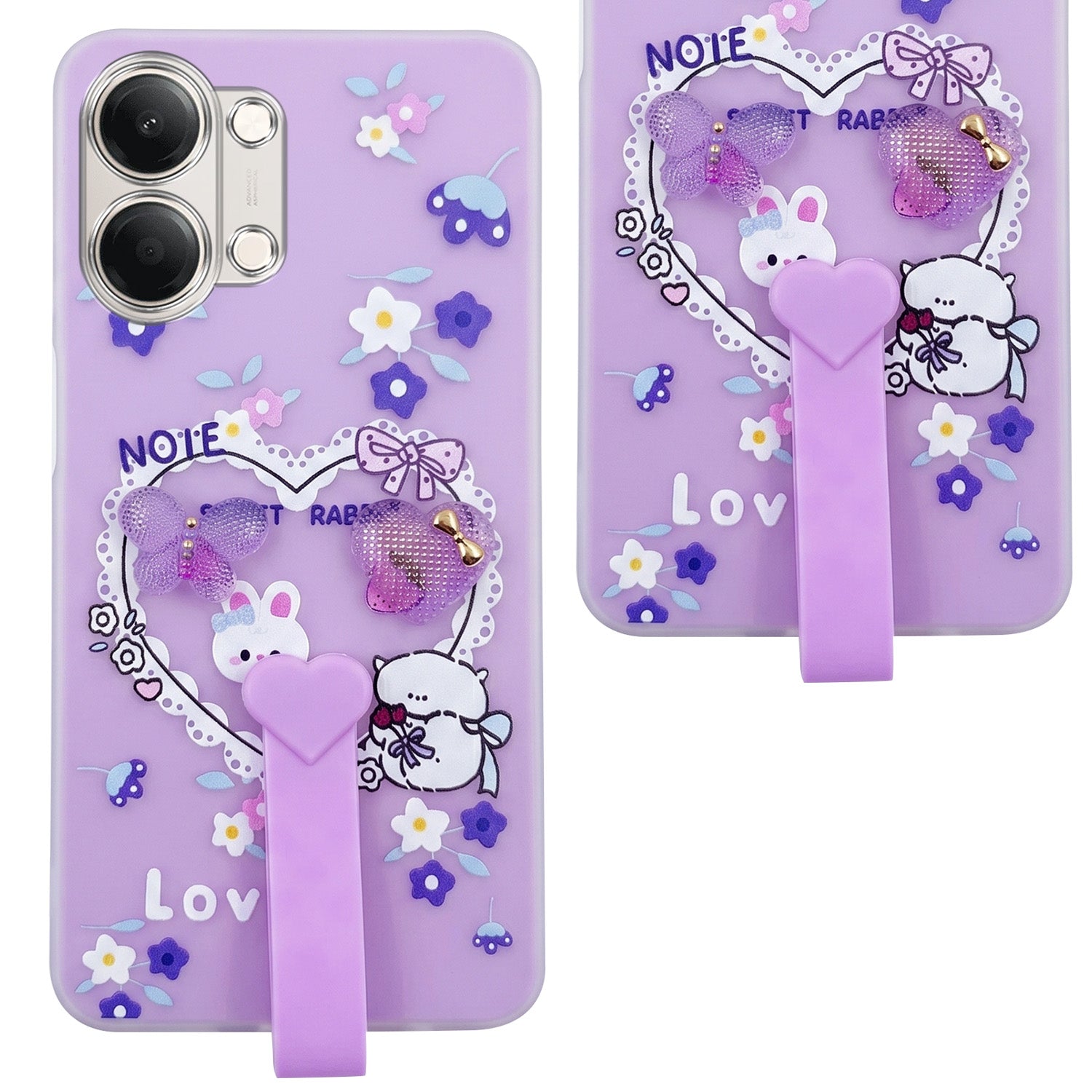 For Vivo Y11 | Vivo Y21 5G Back Cover Case (3D Cute Heart Strap Holder | Camera Protection | Designer Girls Print)