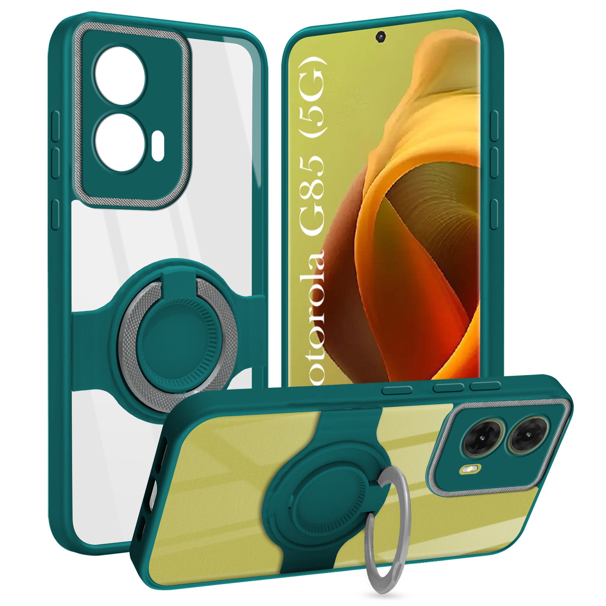 For Motorola Moto G85 5G Back Cover Case with stand (Built-in Ring Holder Kickstand | Lifetime Anti Yellow | Camera Protection)