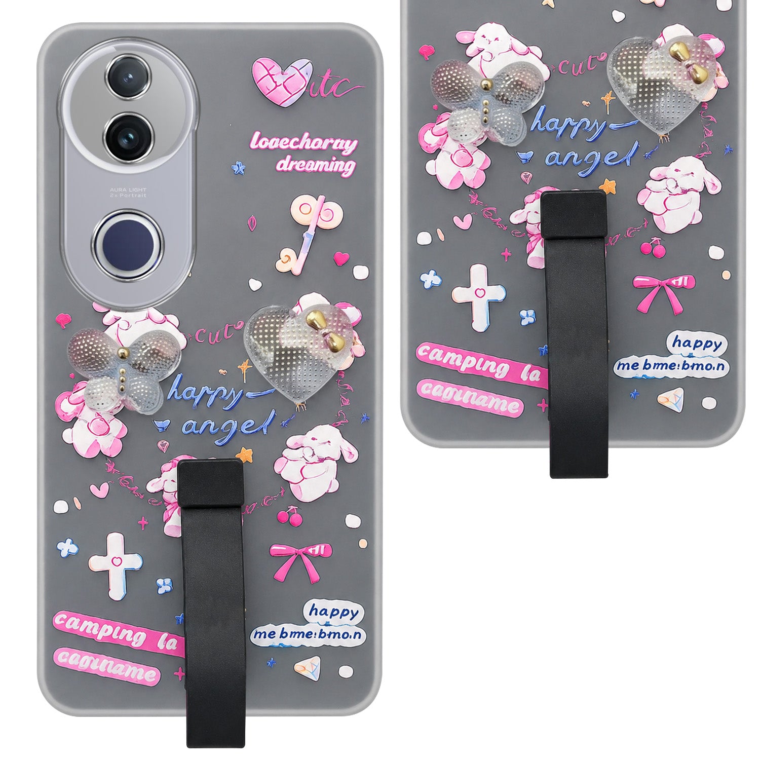 For Vivo T4R  Back Cover Case (3D Cute Heart Strap Holder | Camera Protection | Designer Girls Print)