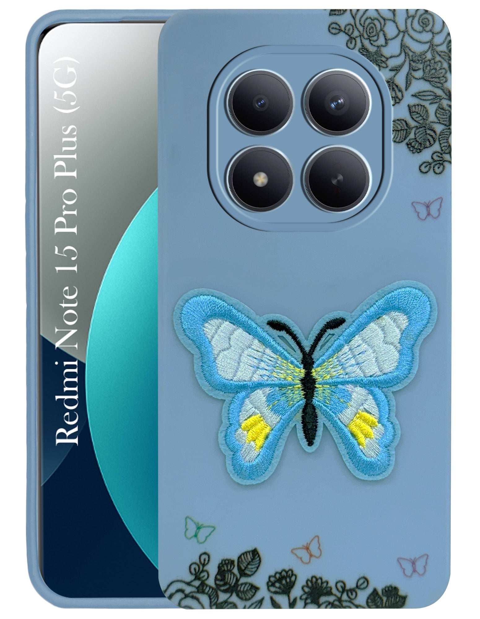 For Xiaomi Redmi Note 15 Pro Plus 5G Back Cover Case (Soft Butterfly Embroidery | Women Teen Girls | Camera Protection| Matte Silicone)