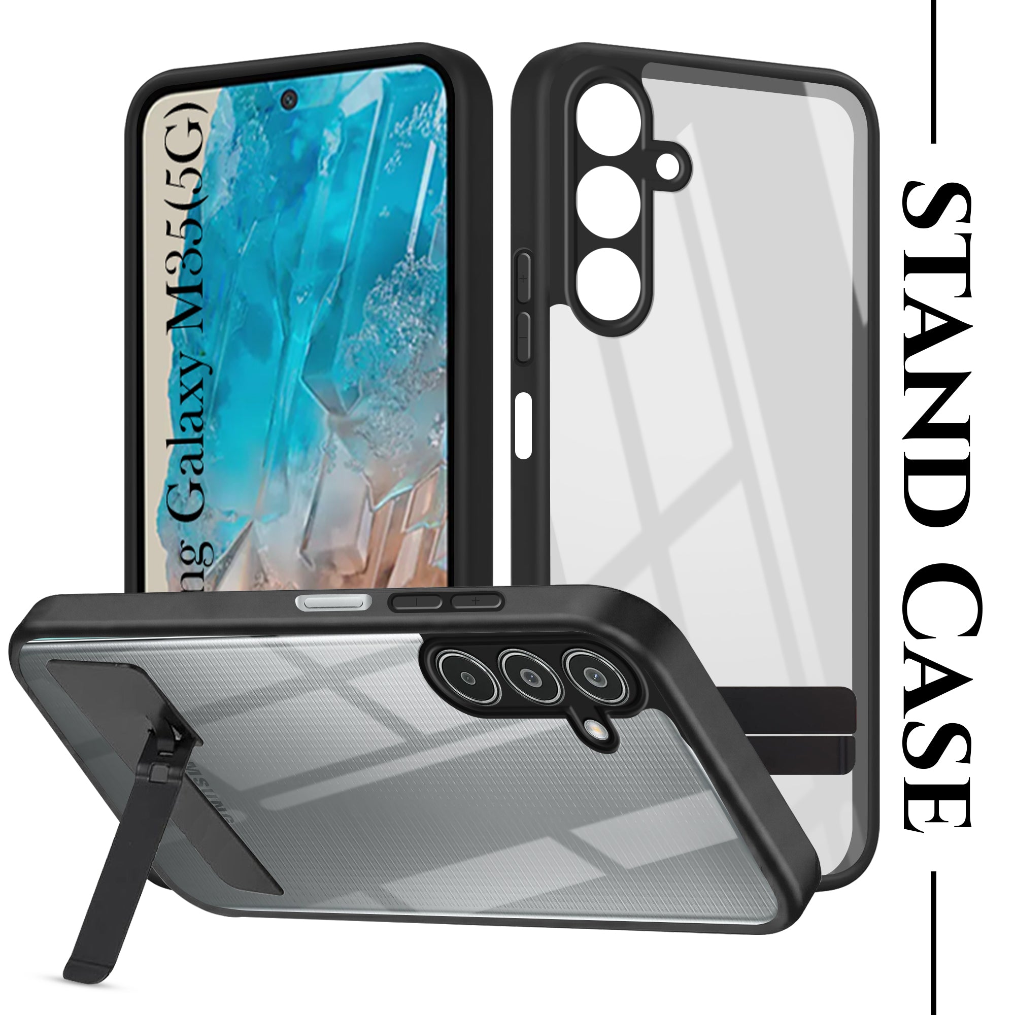 For Samsung Galaxy M35 5G Back Cover Case (Built-in Stand | Lifetime Anti Yellow | Kickstand Shockproof | Camera Protection | MagSafe Compatible)