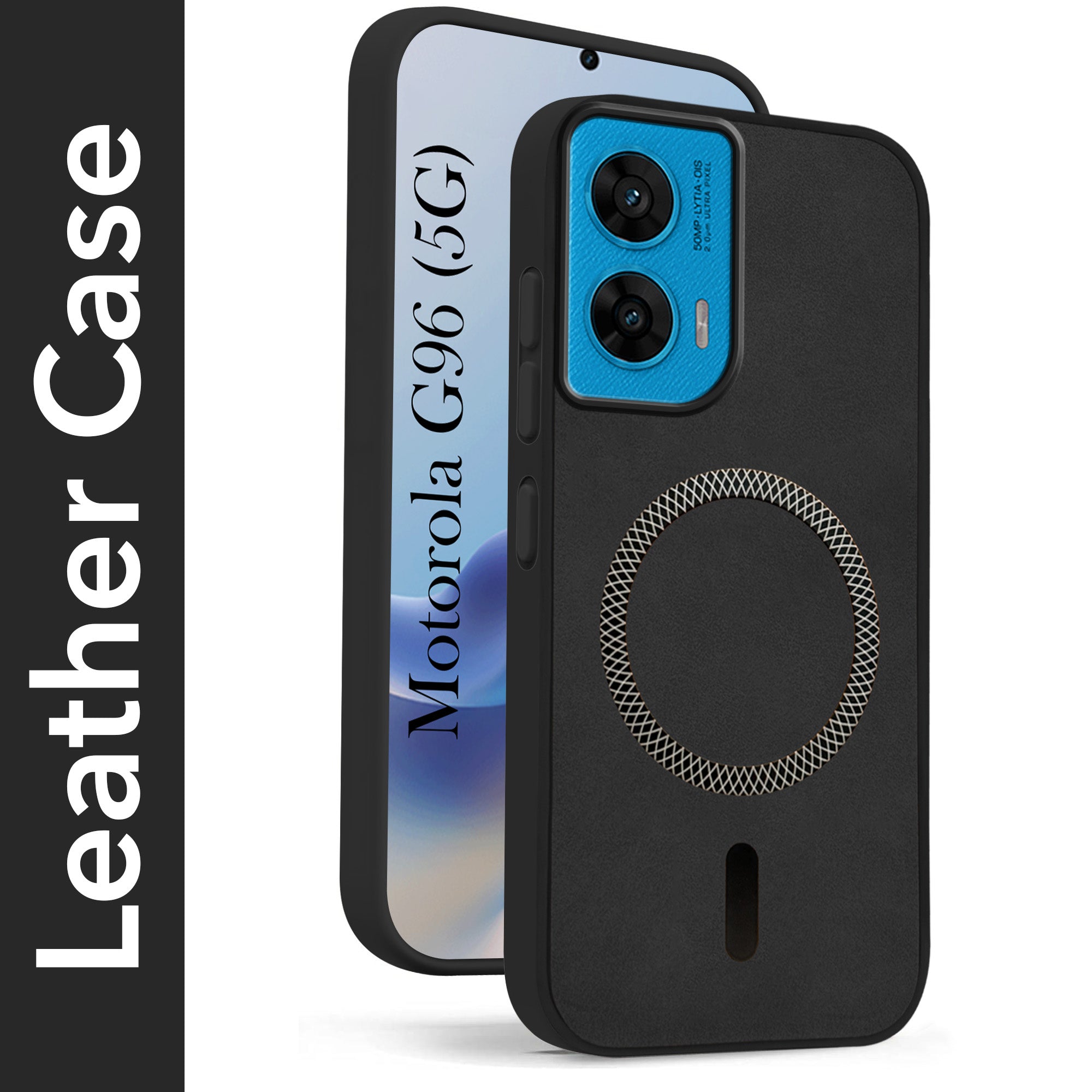 For Motorola Moto G96 Back Cover Case Leather Finish (MagSafe Compatible Wireless Charging | Soft Touch | Camera Bump Protection)