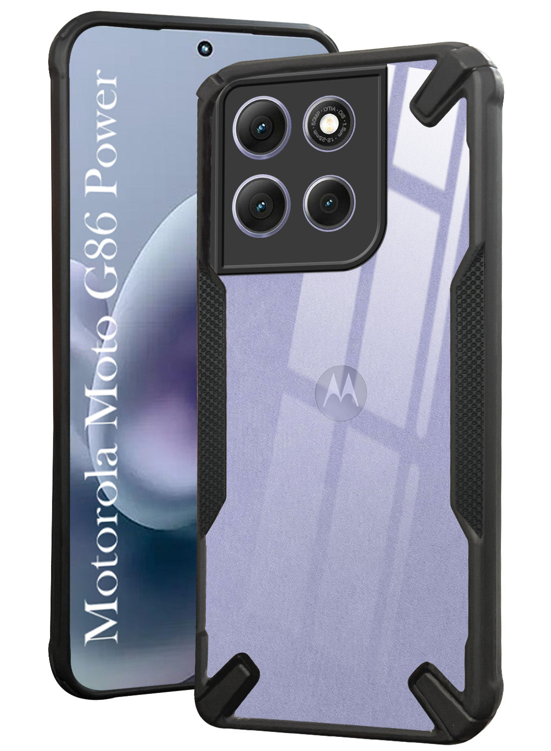 For Motorola Moto G86 Power (Hybrid Crystal | Ultimate Shockproof Bumpers | Anti Yellow | Rugged Armor | Black)