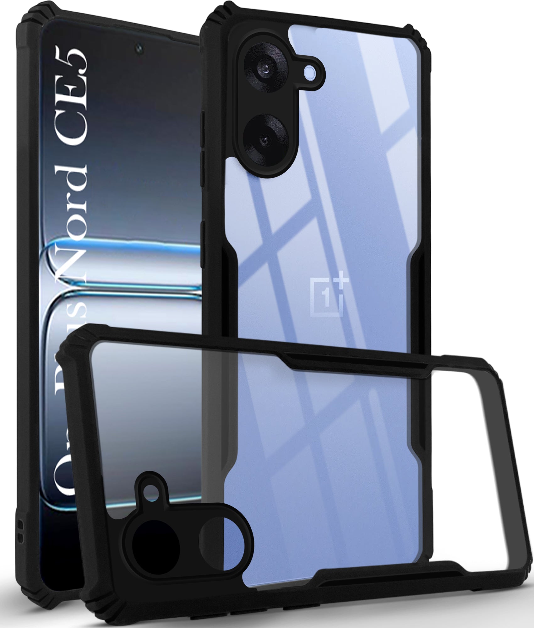 For Oneplus Nord CE 5 Back Cover Case (Shockproof with Polycarbonate Clear Panel | Professional Black)