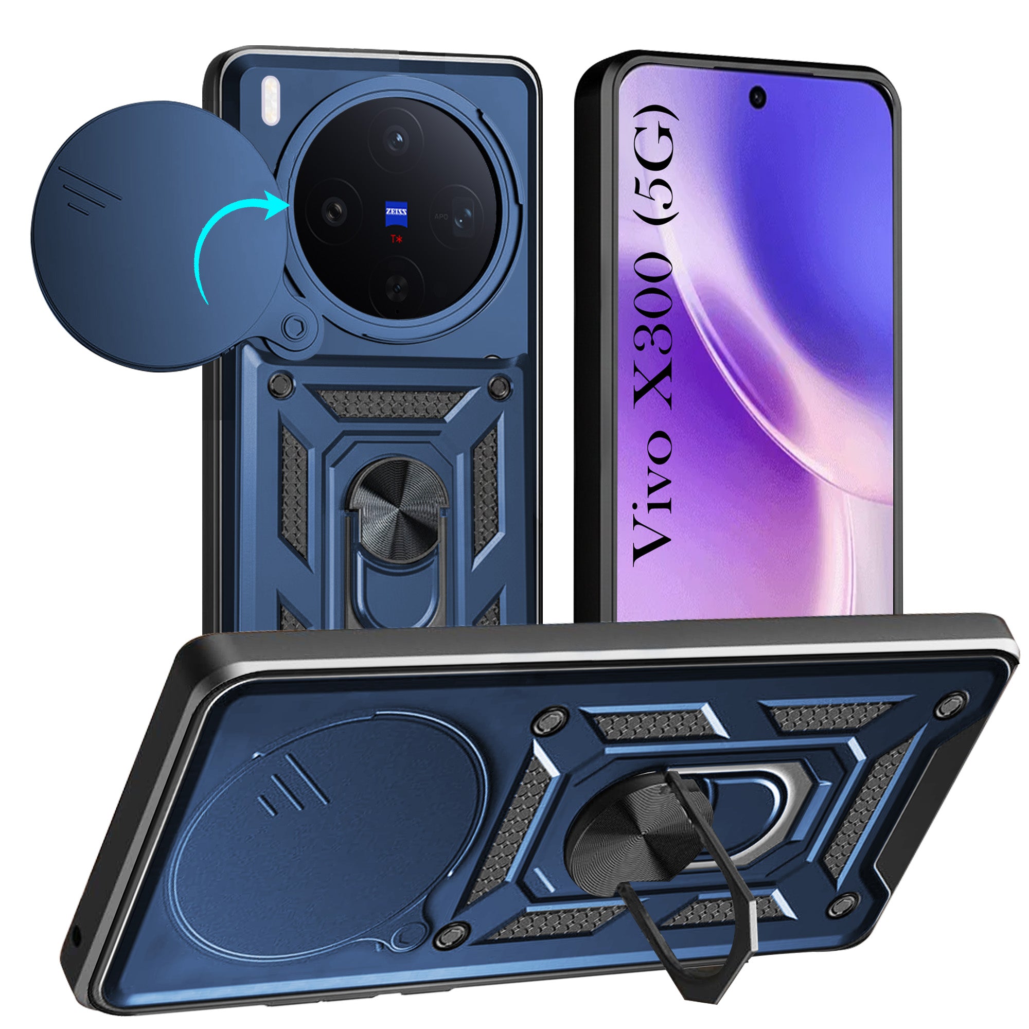 For Vivo X300 5G Back Cover Case Jkobi Hybrid Armor (Sliding Shutter Camera Protection | Polycarbonate |Ring Holder Kickstand)