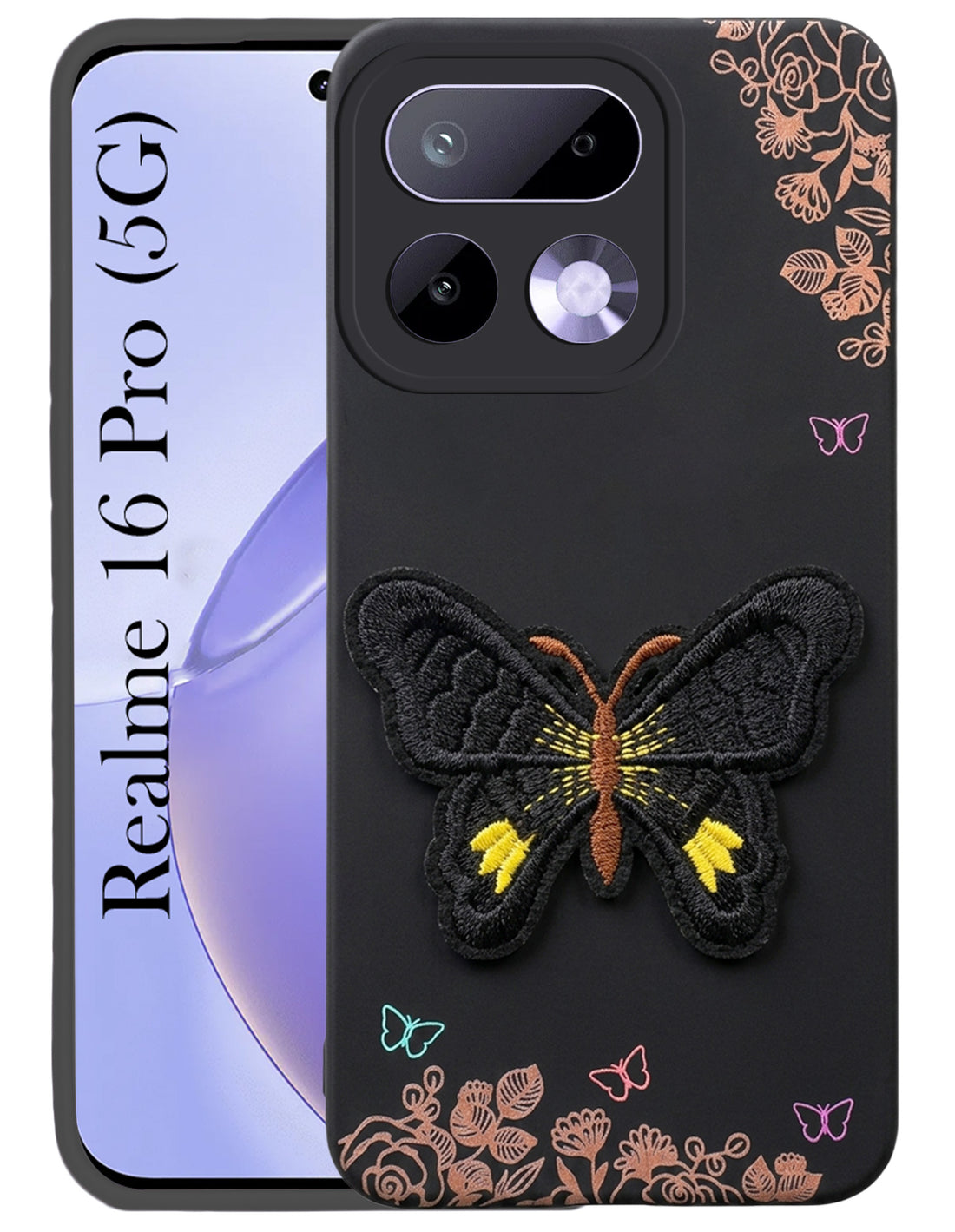 For Realme 16 Pro Back Cover Case (Soft Butterfly Embroidery | Women Teen Girls | Camera Protection| Matte Silicone)