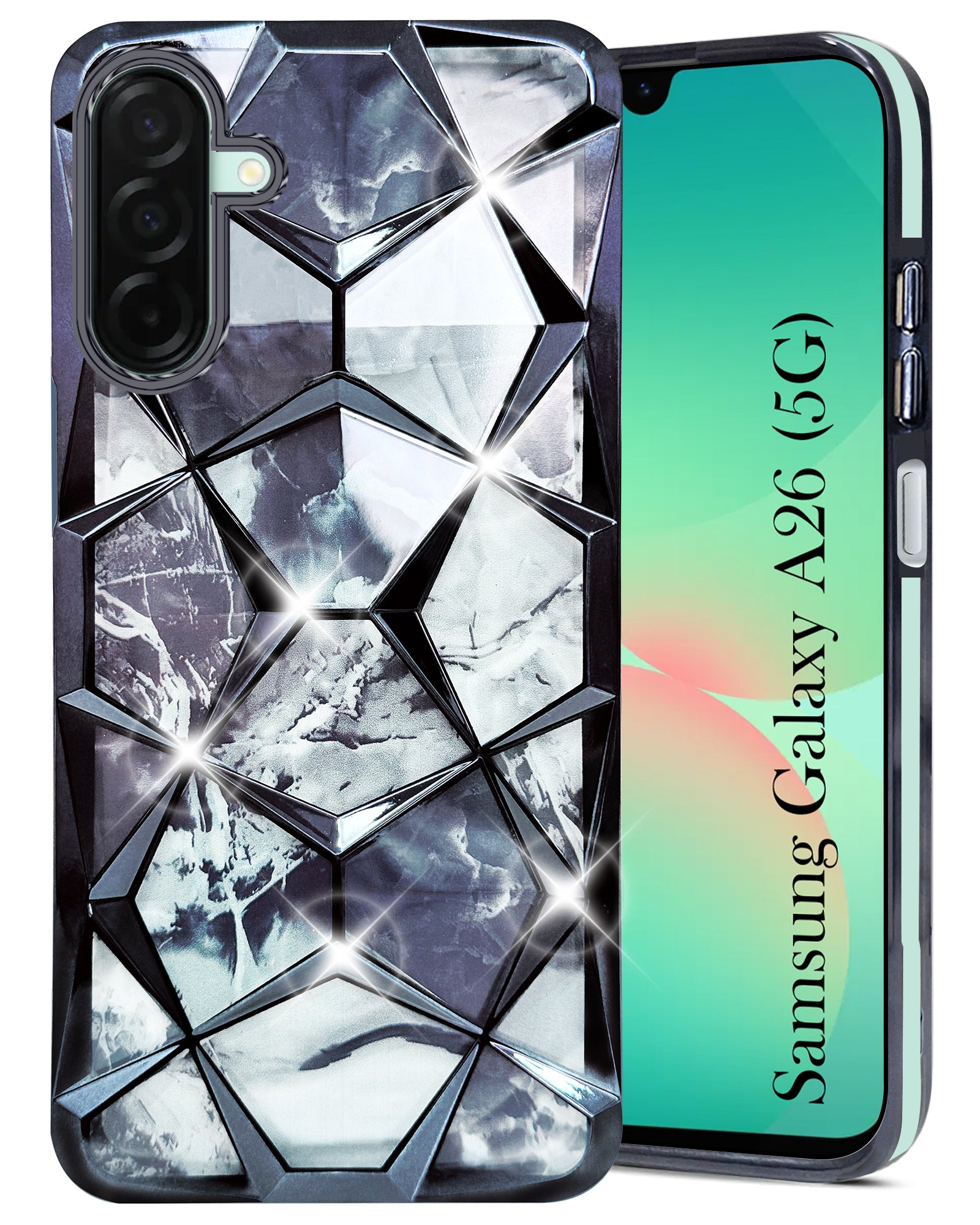 For Samsung Galaxy A26 5G Back Cover Case ( Dual Design Glitter Sparkle and Detachable Diamond Print Case | Soft and Flexible)