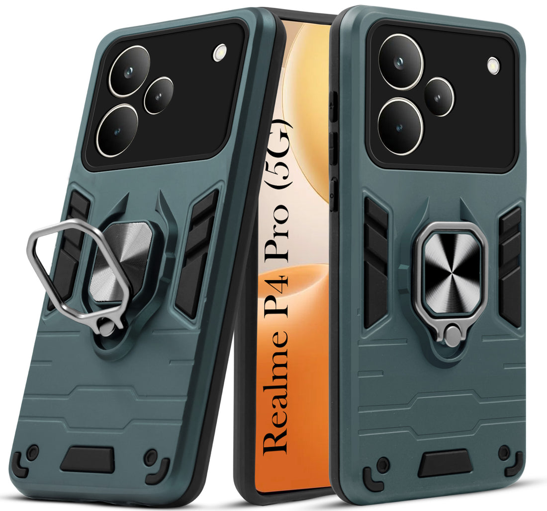 For Realme P4 Pro Back Cover Case (Shockproof Dual Layer Polycarbonate |Ring Holder Kickstand)